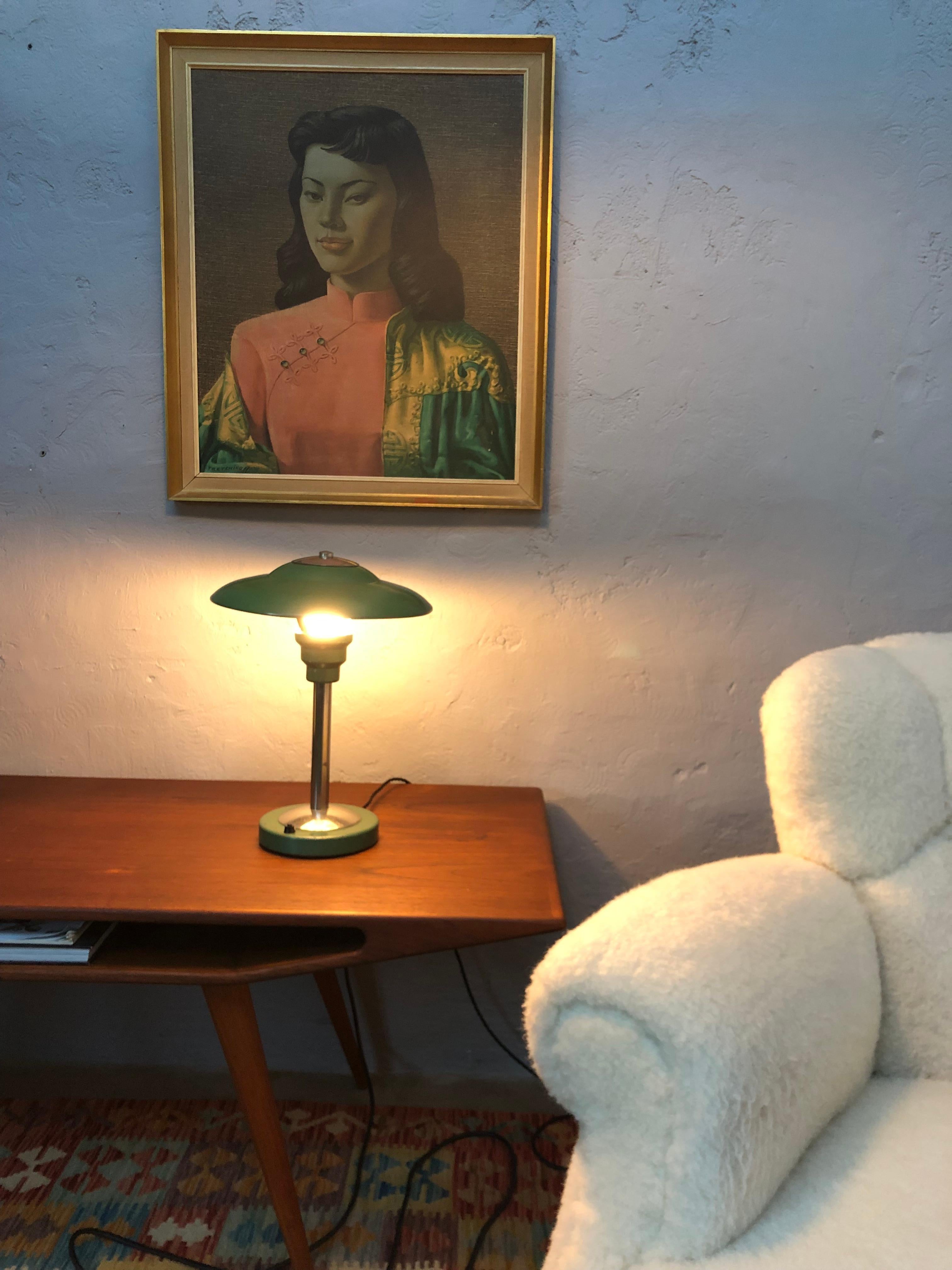 Hand-Crafted A Bauhaus Table Lamp In The Manner Of Max Schumacher Of Germany 1950s For Sale
