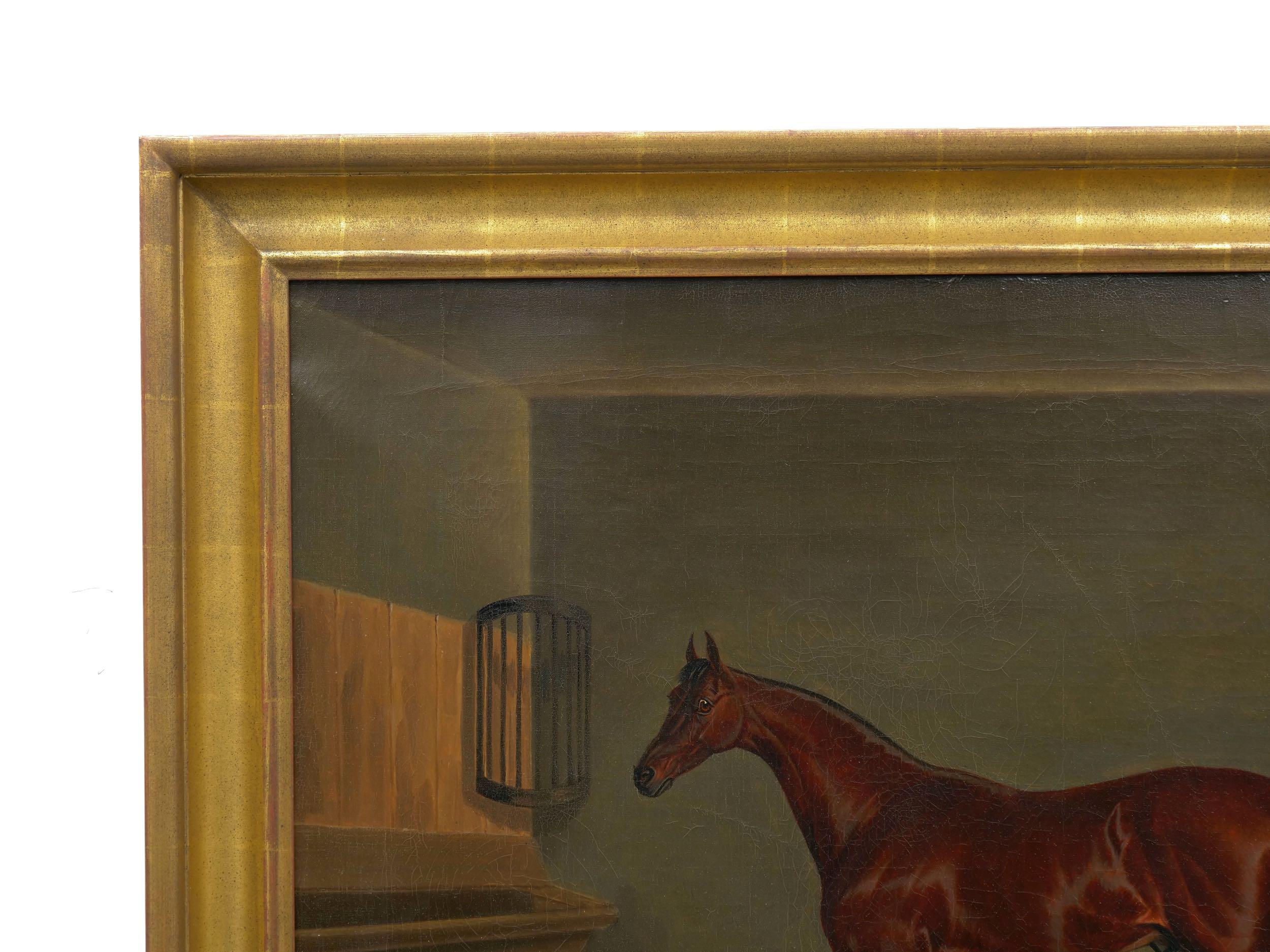 Oiled “A Bay Racehorse in Stable” '1832' Antique English Painting by James Loder