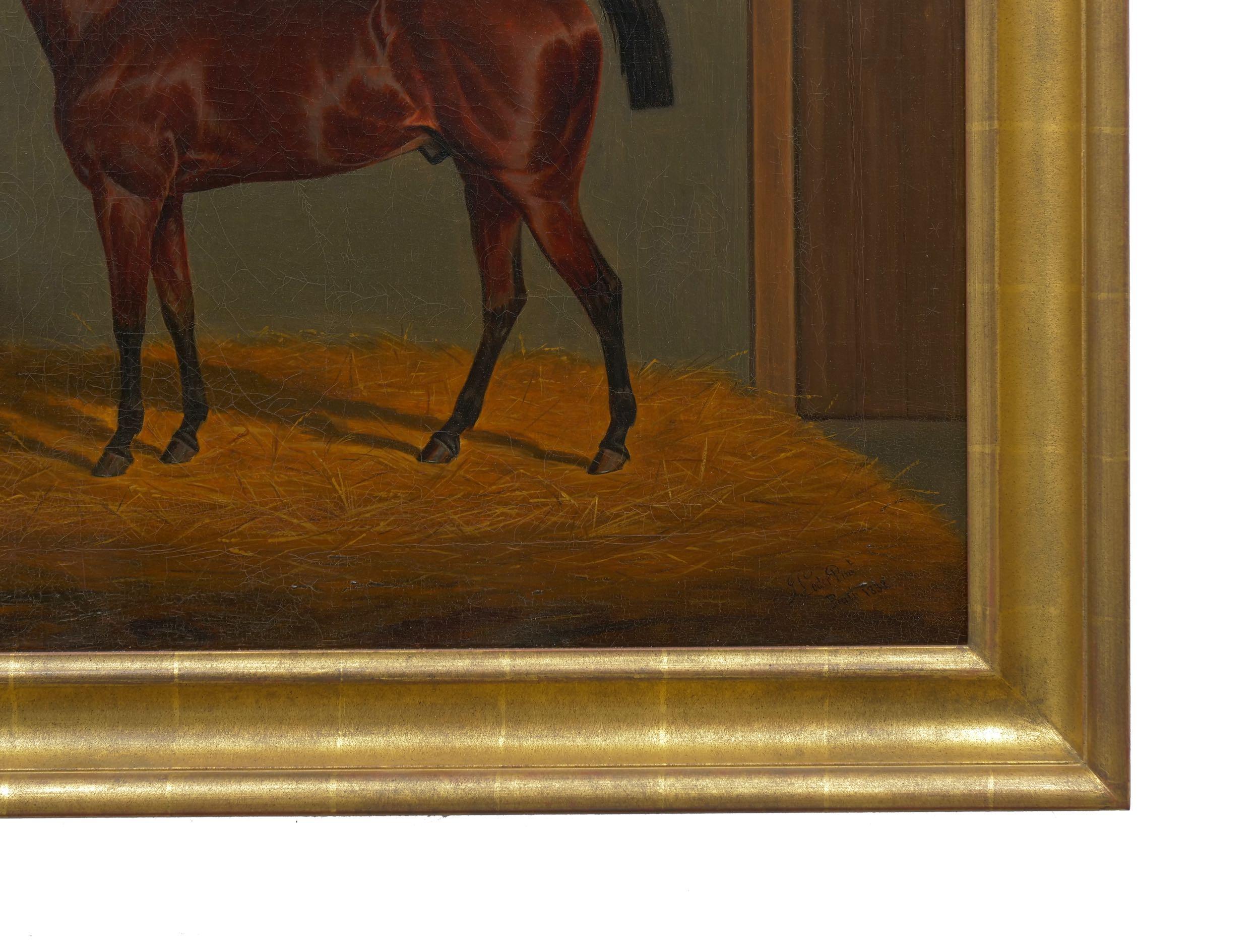 “A Bay Racehorse in Stable” '1832' Antique English Painting by James Loder In Good Condition In Shippensburg, PA