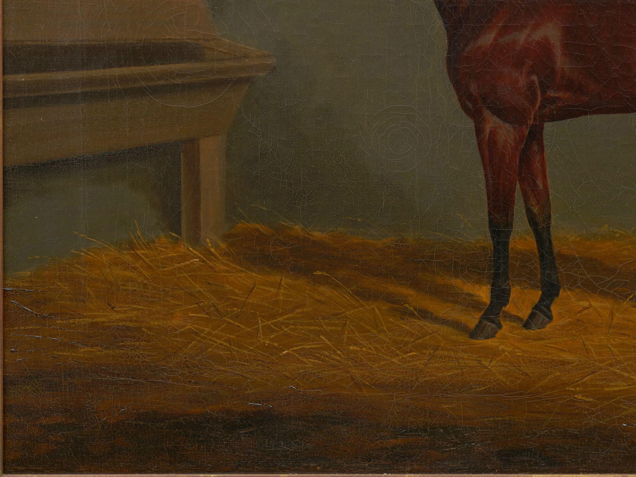 “A Bay Racehorse in Stable” '1832' Antique English Painting by James Loder 1