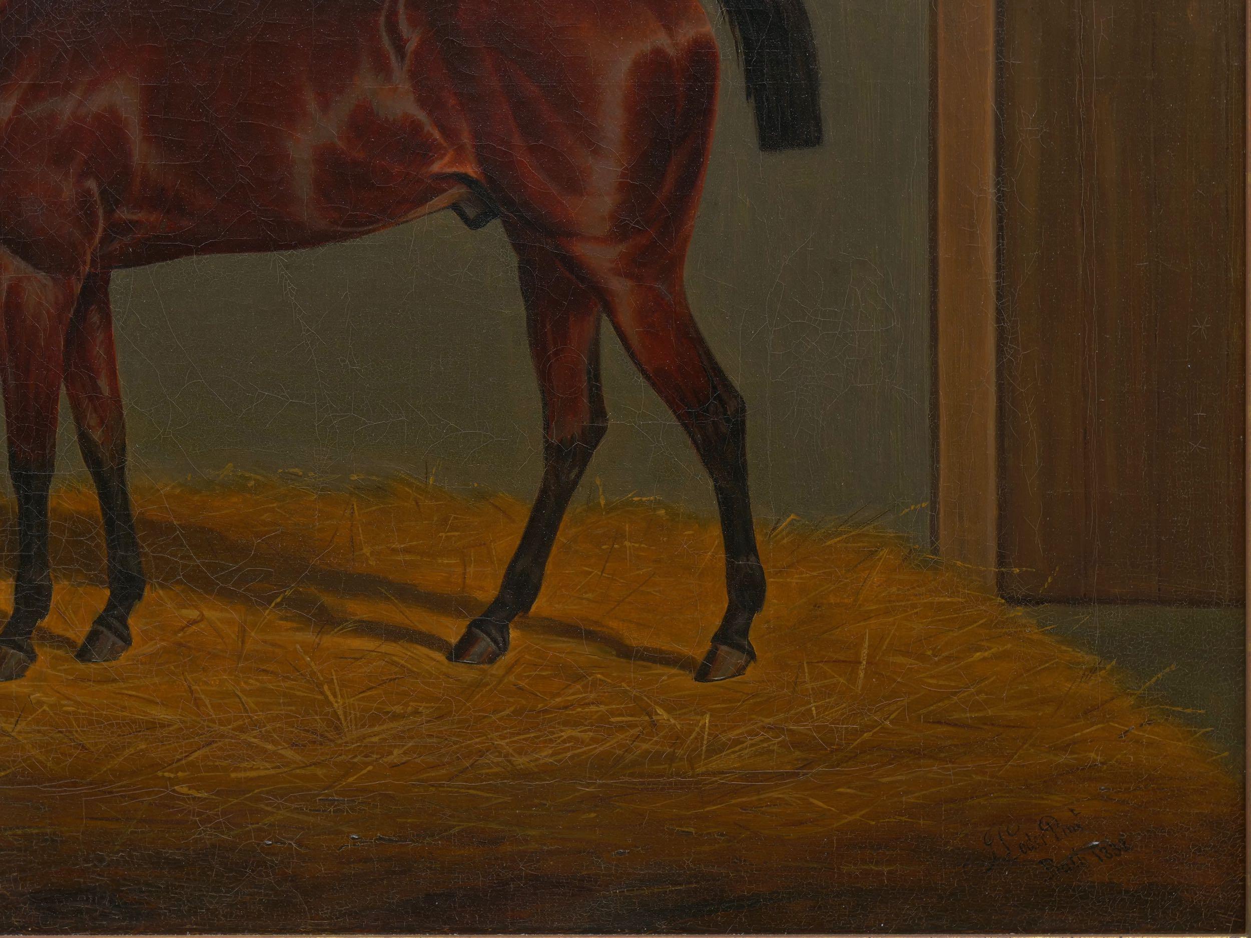 “A Bay Racehorse in Stable” '1832' Antique English Painting by James Loder 2