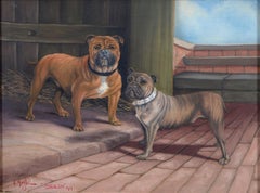 Fine English Dog Painting Portrait of Staffordshire Bull Terriers 'Tess & Jim'