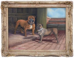 Fine English Dog Painting Portrait of Staffordshire Bull Terriers 'Tess & Jim'