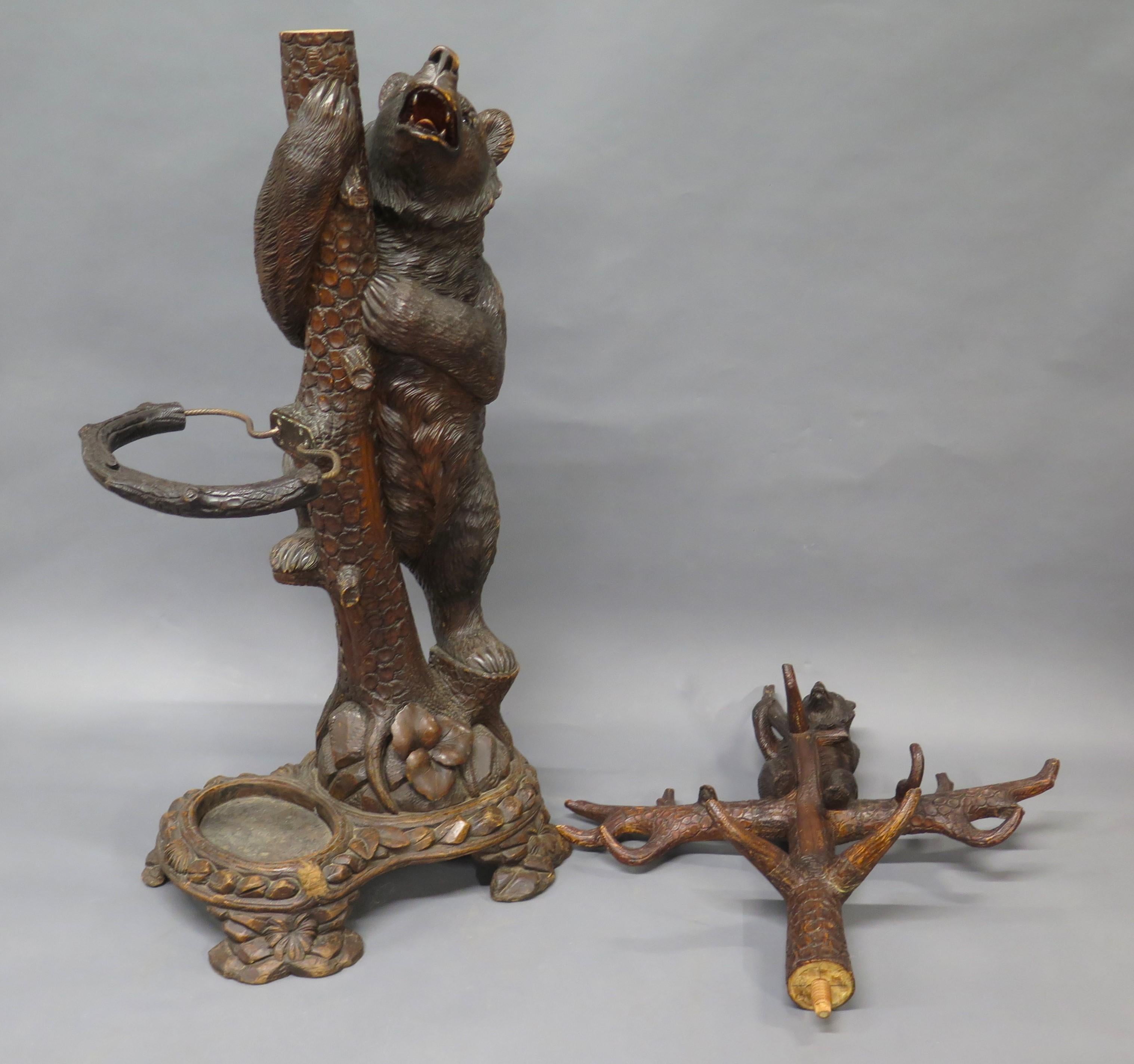 A Beatifully Hand-carved Brienz Black forest Hall Stand with a Mama Bear and Cub For Sale 10