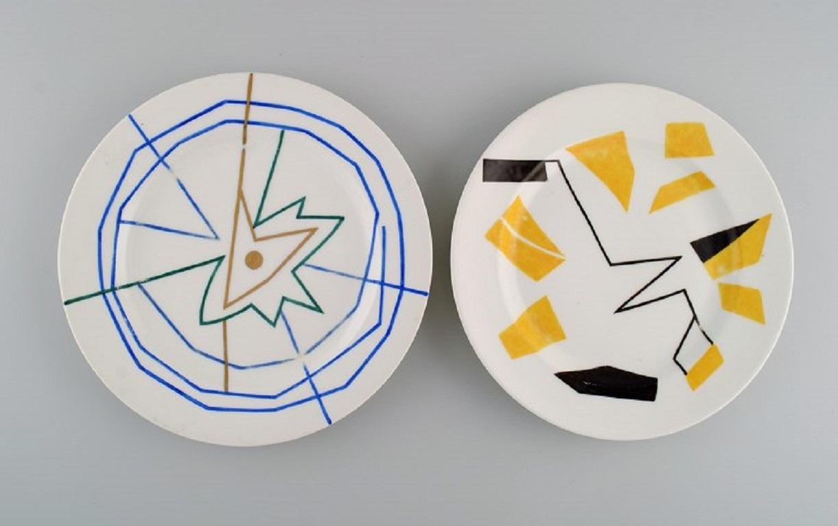 Mid-Century Modern A. Beaudin for Christofle, Four Dinner Plates in Hand-Painted Porcelain