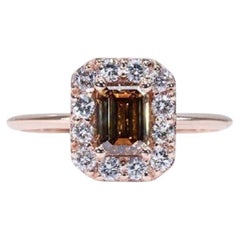 Beautiful 18k Rose Gold Halo Ring with 1.06 C Natural Diamonds, AIG Cert