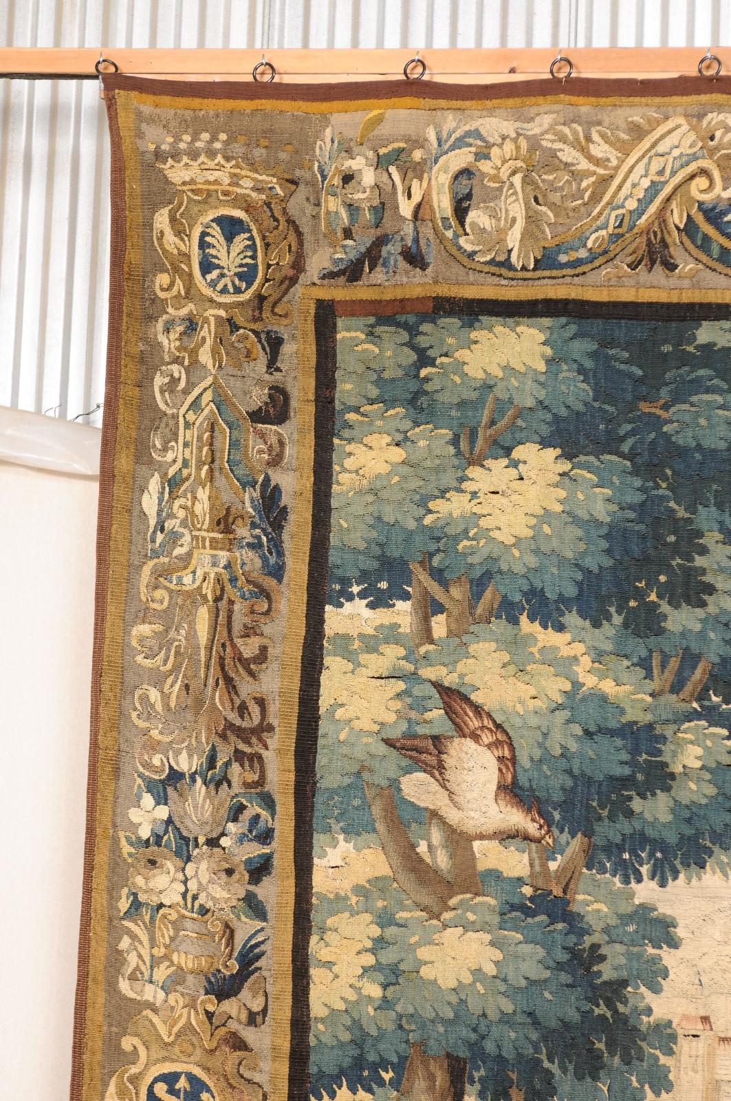 Belgian Beautiful 18th C. Hand-Woven Flemish Verdure Wall Tapestry For Sale