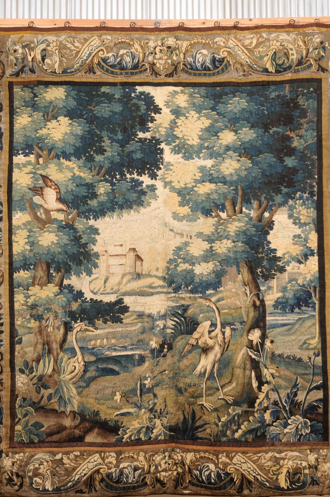 18th Century and Earlier Beautiful 18th C. Hand-Woven Flemish Verdure Wall Tapestry For Sale