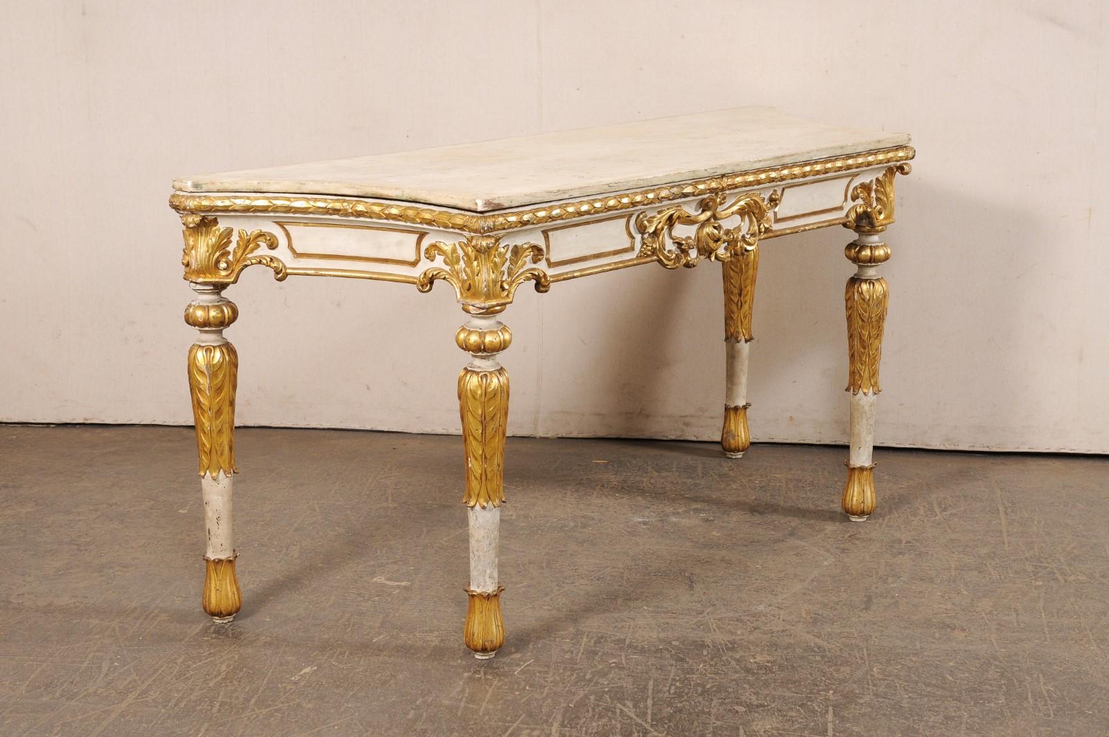 A Beautiful 18th C. Italian Large-Scale, Carved Foyer Table w/Original Mable Top For Sale 1