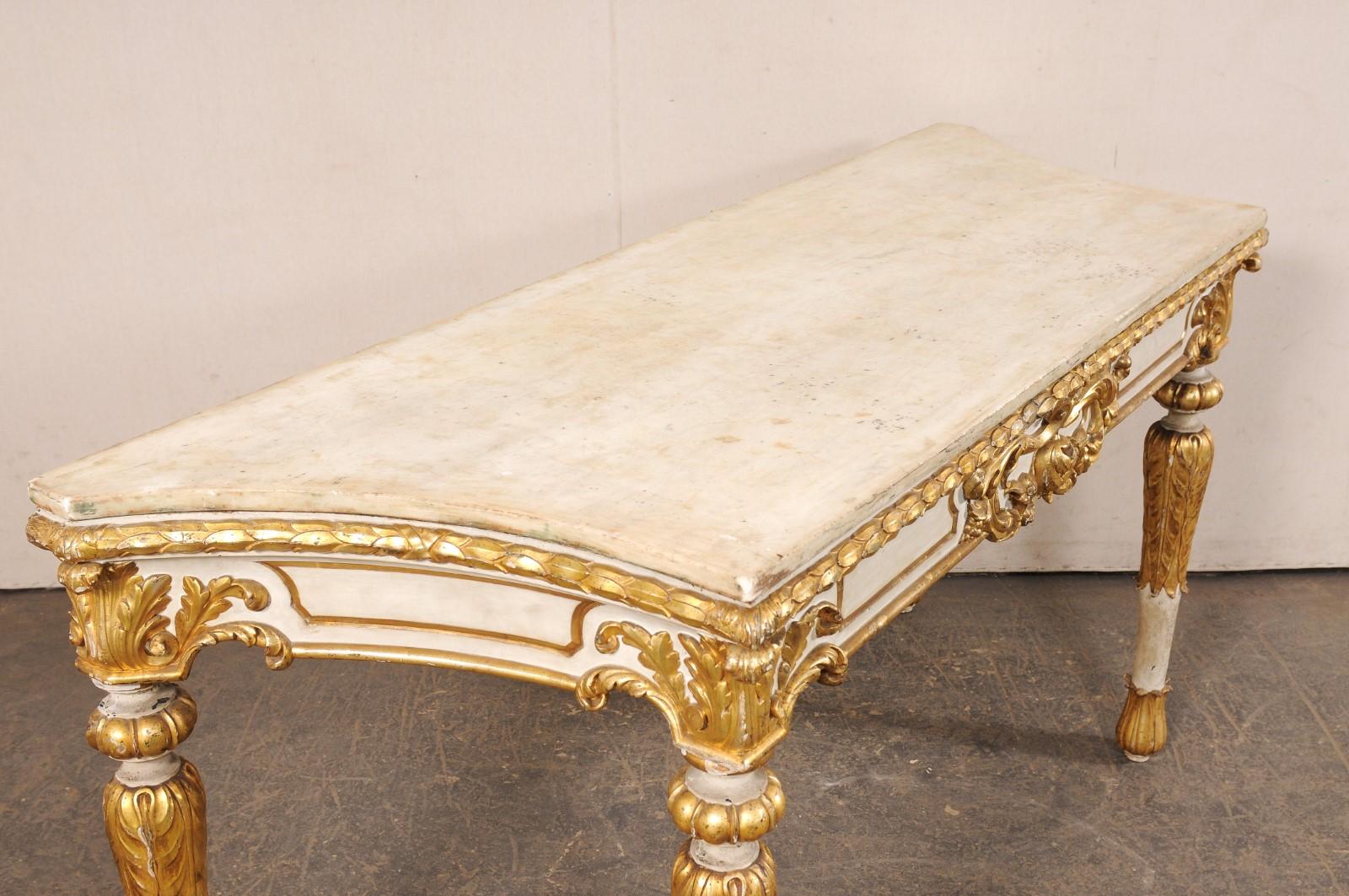 A Beautiful 18th C. Italian Large-Scale, Carved Foyer Table w/Original Mable Top For Sale 2