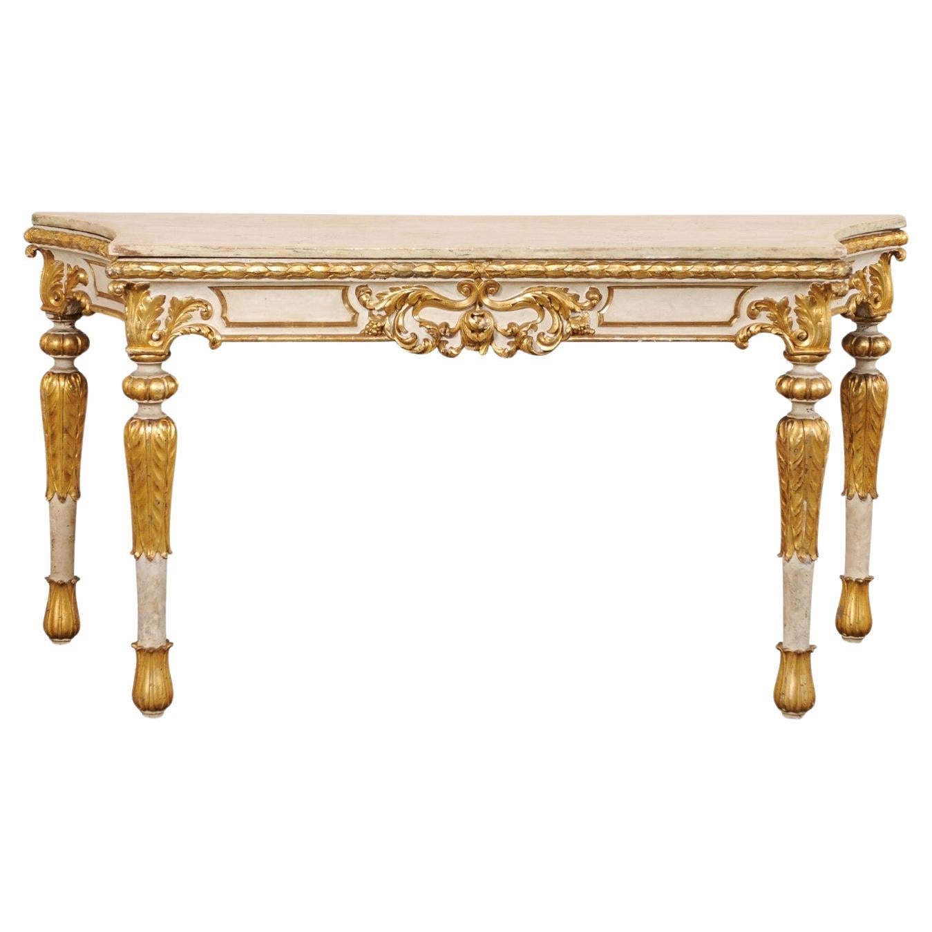 A Beautiful 18th C. Italian Large-Scale, Carved Foyer Table w/Original Mable Top For Sale