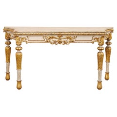 A Beautiful 18th C. Italian Large-Scale, Carved Foyer Table w/Original Mable Top