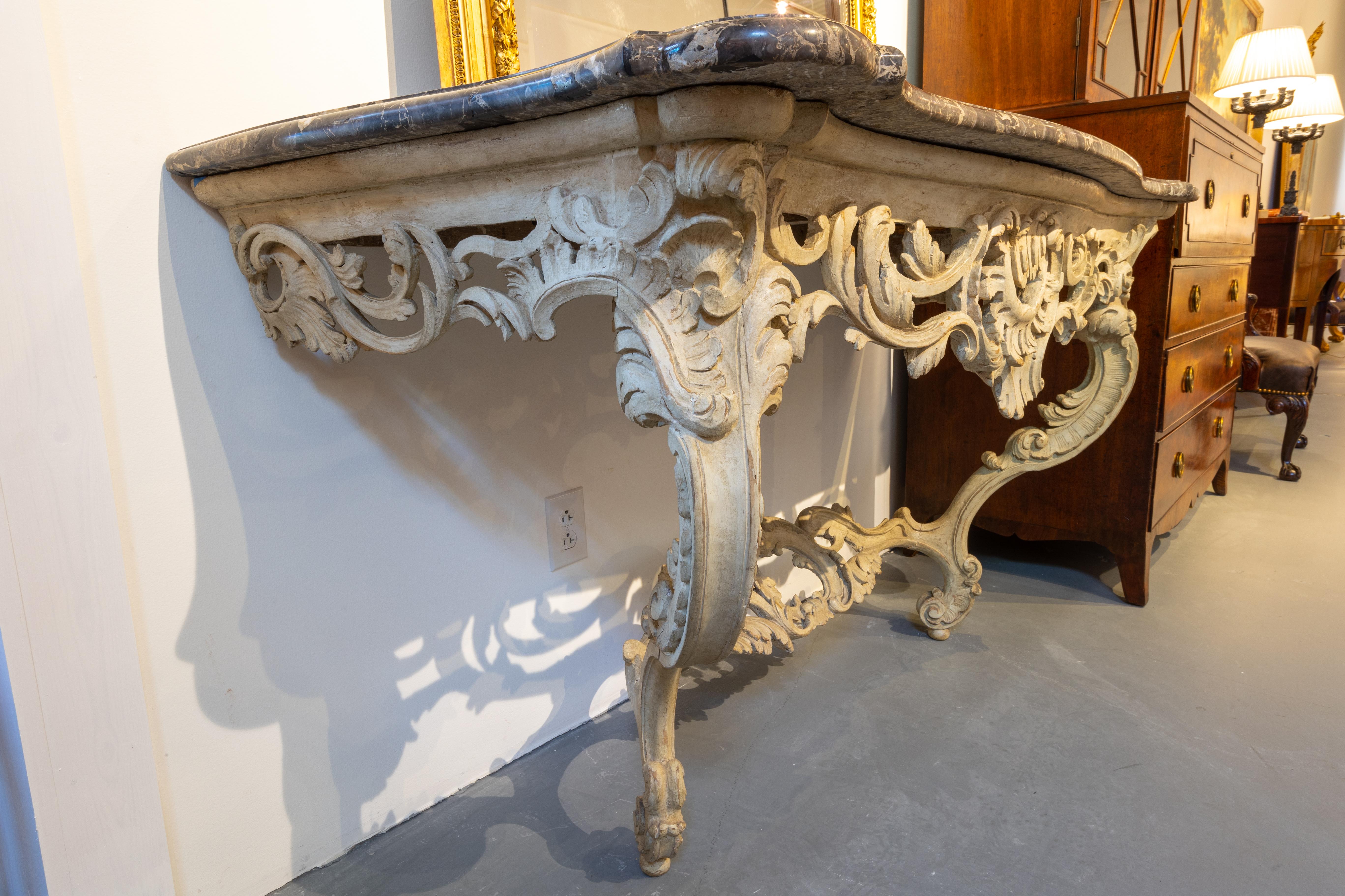 Beautiful 18th Century White Painted Louis XV Marble Top Console For Sale 2
