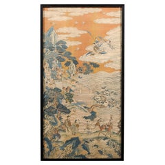 Magnifique soie chinoise du 19e siècle peinte à la main:: art mural encadré sur mesure