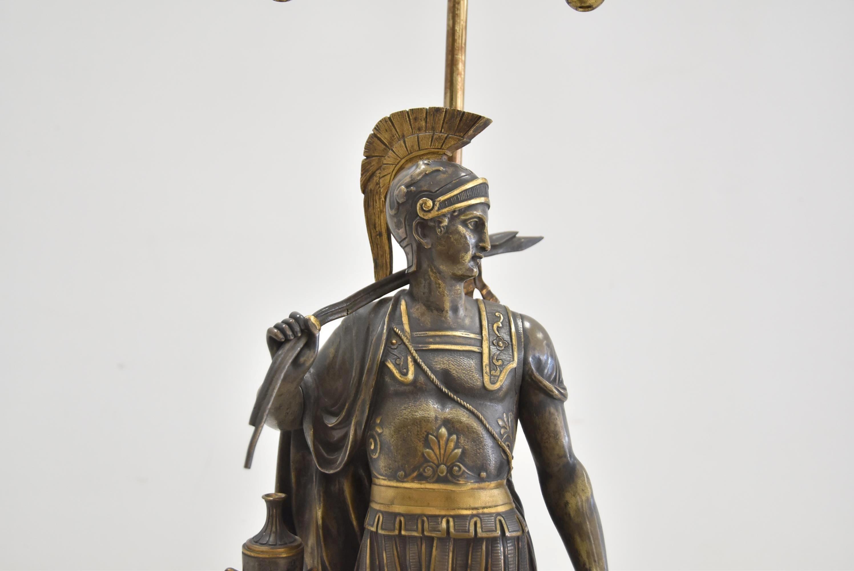 A beautiful 19th century continental classical bronze of a Roman soldier made into a lamp.