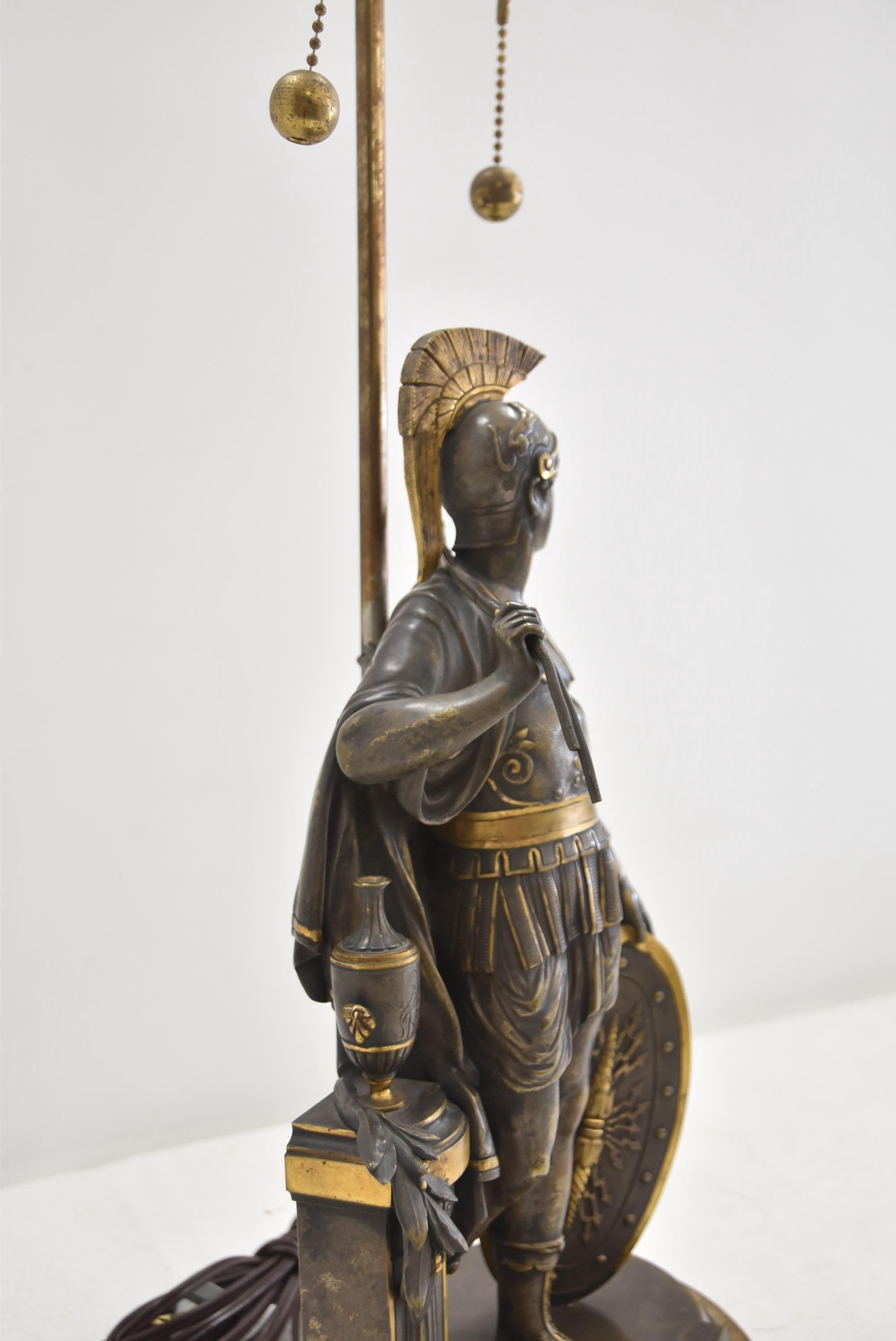 Classical Roman Beautiful 19th Century Bronze Classical Soldier Lamp, Custom Mounted For Sale