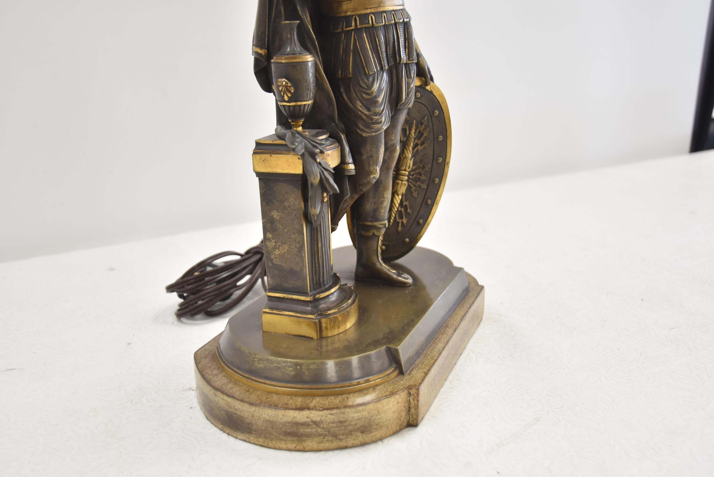 Classical Roman Beautiful 19th Century Bronze Classical Soldier Lamp, Custom Mounted