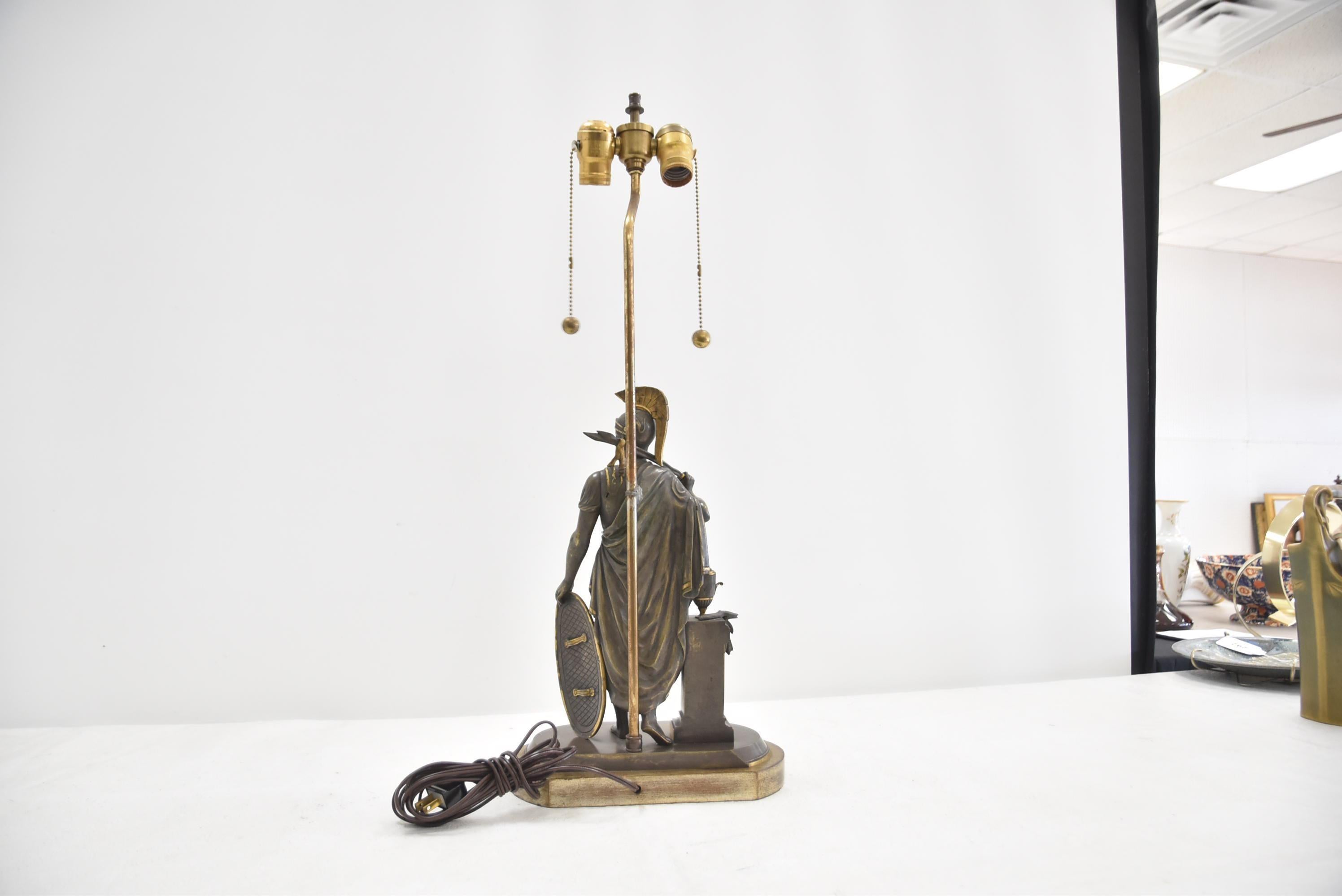 French Beautiful 19th Century Bronze Classical Soldier Lamp, Custom Mounted
