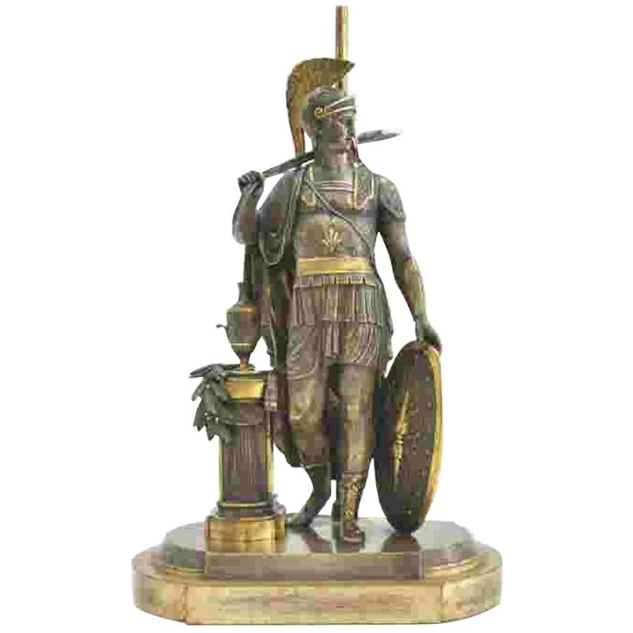 Beautiful 19th Century Bronze Classical Soldier Lamp, Custom Mounted