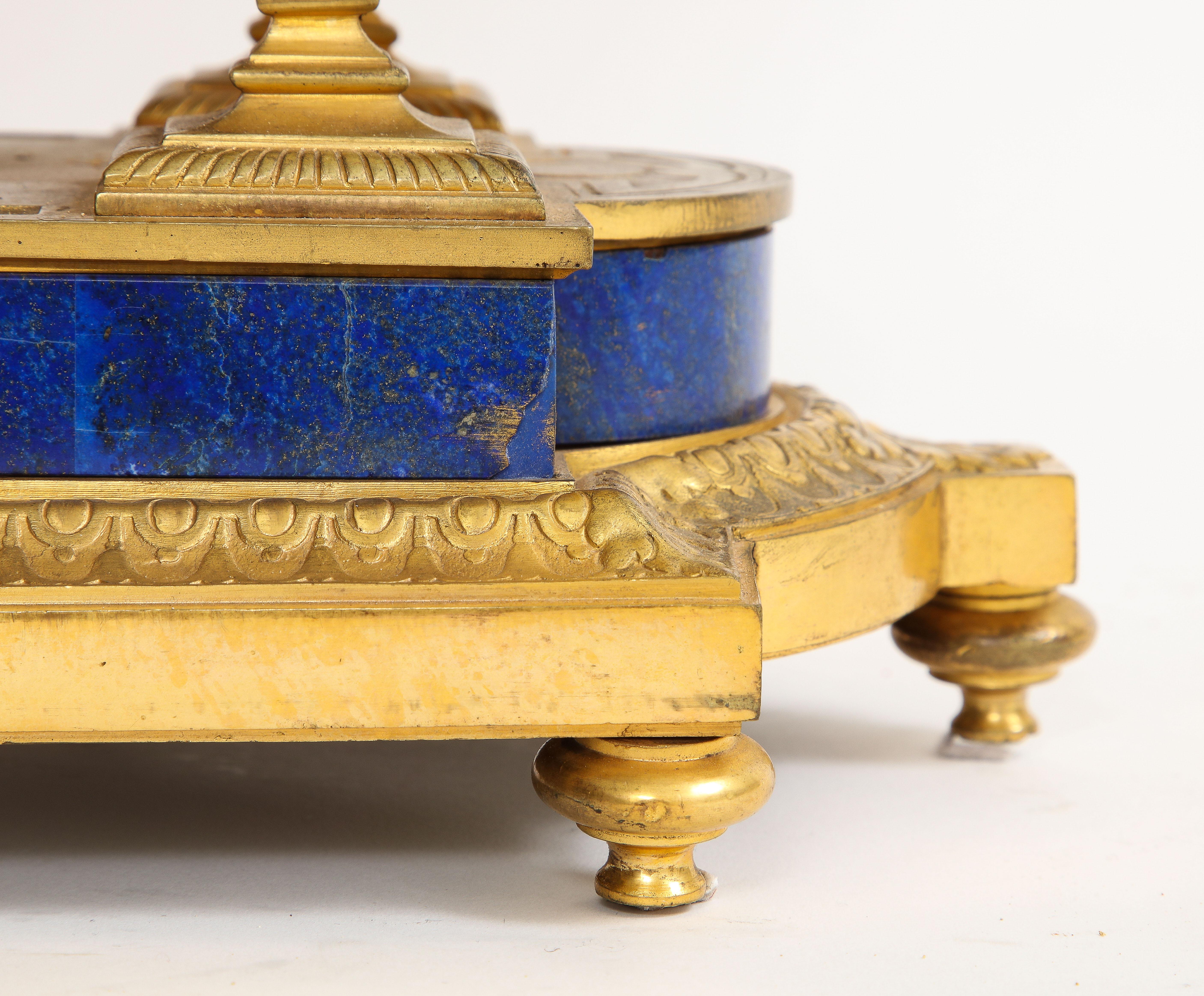 Schöne französische Goldbronze-Uhr aus Lapislazuli im Louis-XVI.-Stil des 19. Jahrhunderts 3