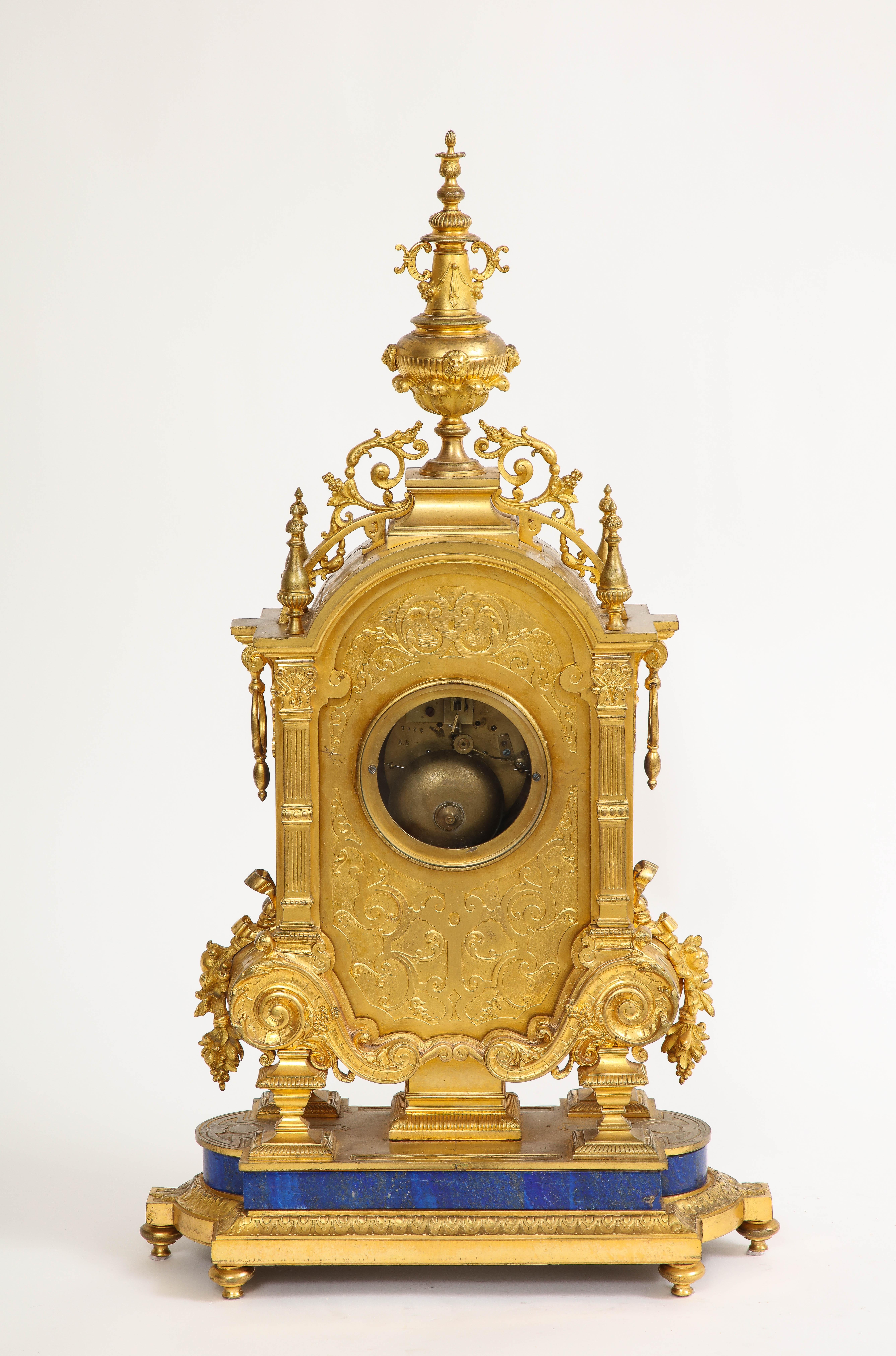 Schöne französische Goldbronze-Uhr aus Lapislazuli im Louis-XVI.-Stil des 19. Jahrhunderts 8