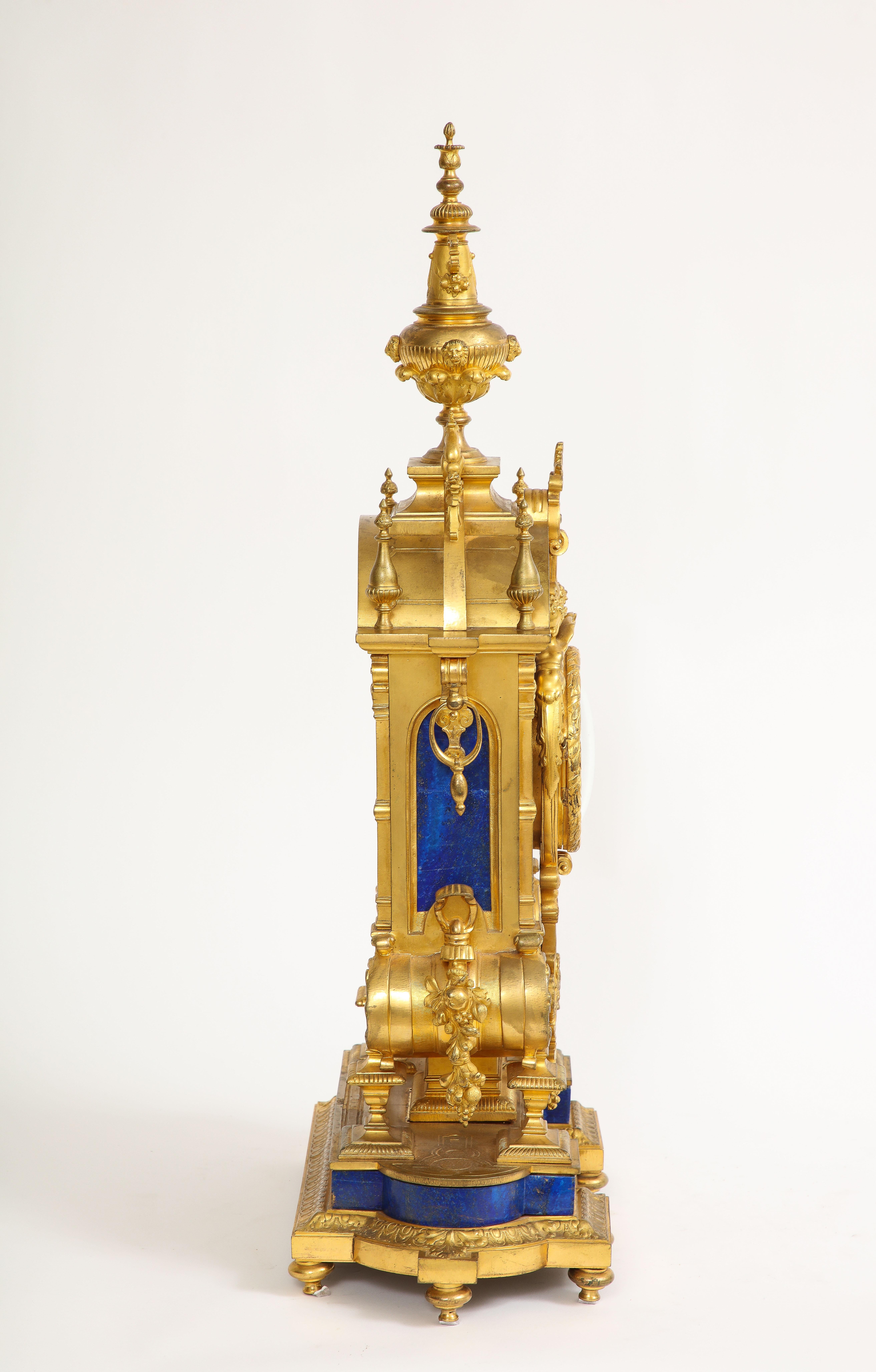 Doré Magnifique horloge française du 19ème siècle en lapis-lazuli de style Louis XVI