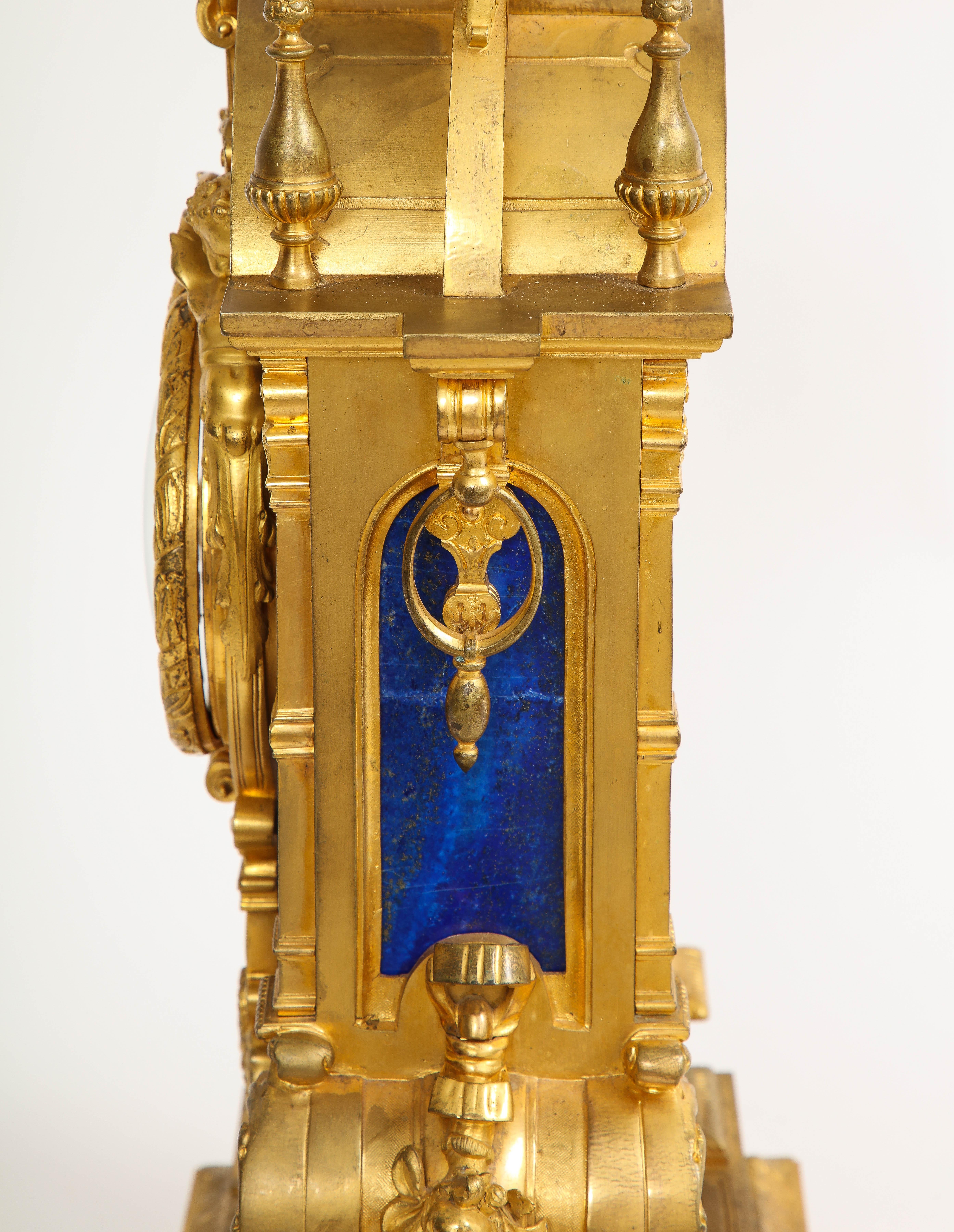 Schöne französische Goldbronze-Uhr aus Lapislazuli im Louis-XVI.-Stil des 19. Jahrhunderts 2