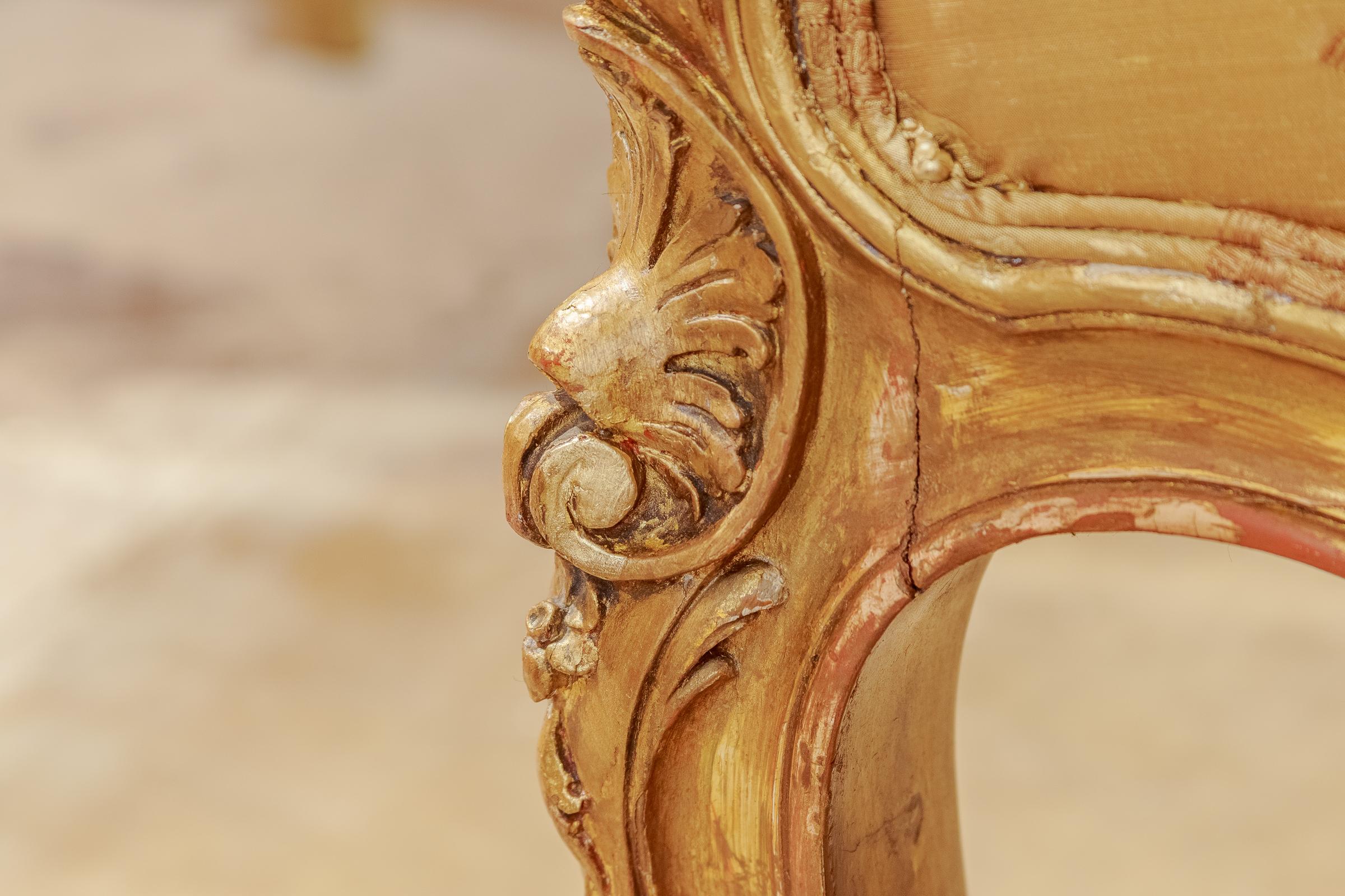 Giltwood Beautiful 19th Century French Louis XV Gilt Carved Bergère For Sale