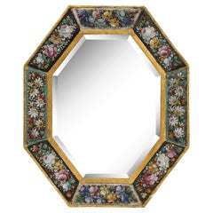 A Beautiful 19th-Century Italian Floral Micromosaic Octagonal Mirror