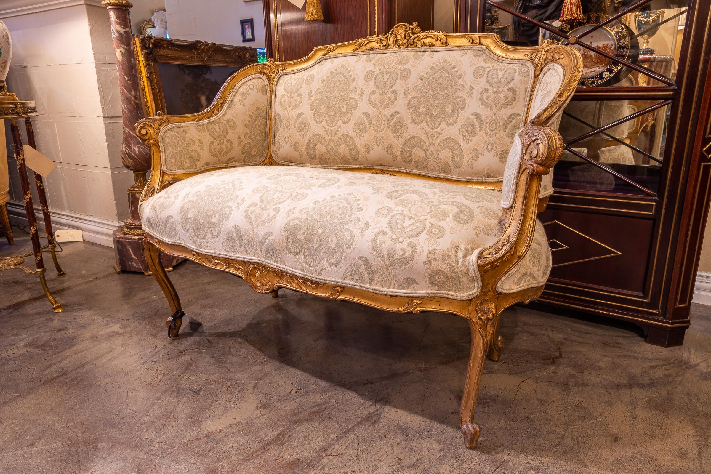 French Beautiful 19th Century Louis XV Gilt Carved Small Settee For Sale