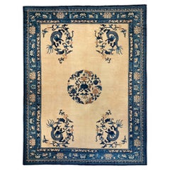 A Beautiful 19th Century Ningxia Chinese Dragon Ivory Rug
