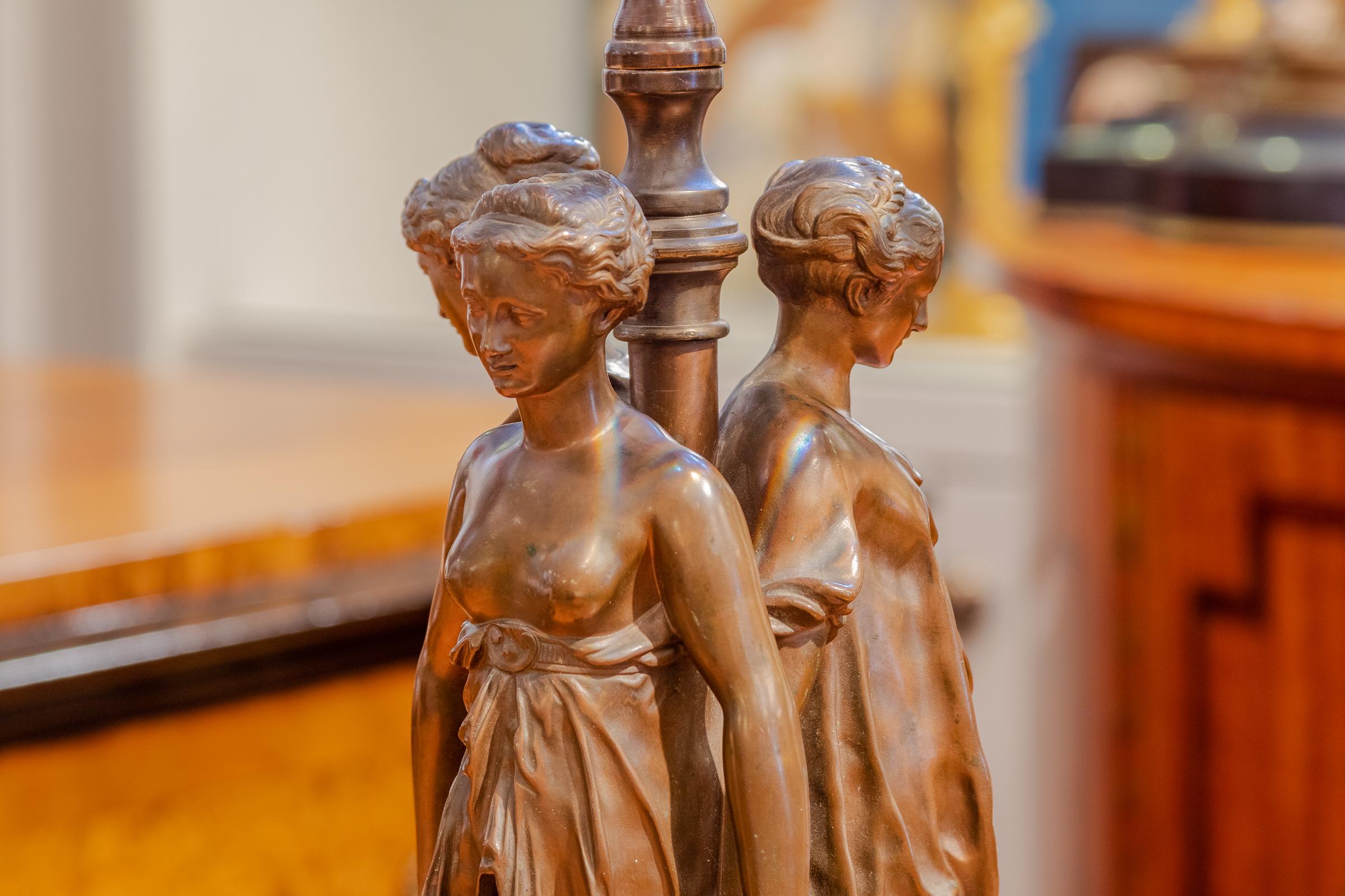 French Beautiful and Fine 19th C Bronze of the Three Graces Centerpiece Signed For Sale