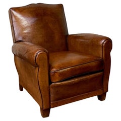 A Beautiful and Original French Leather Club Chair Caramel Moustache Model c1950