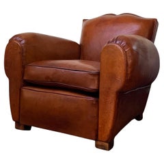 A Beautiful and Original French Leather Club Chair Caramel Moustache Model c1950