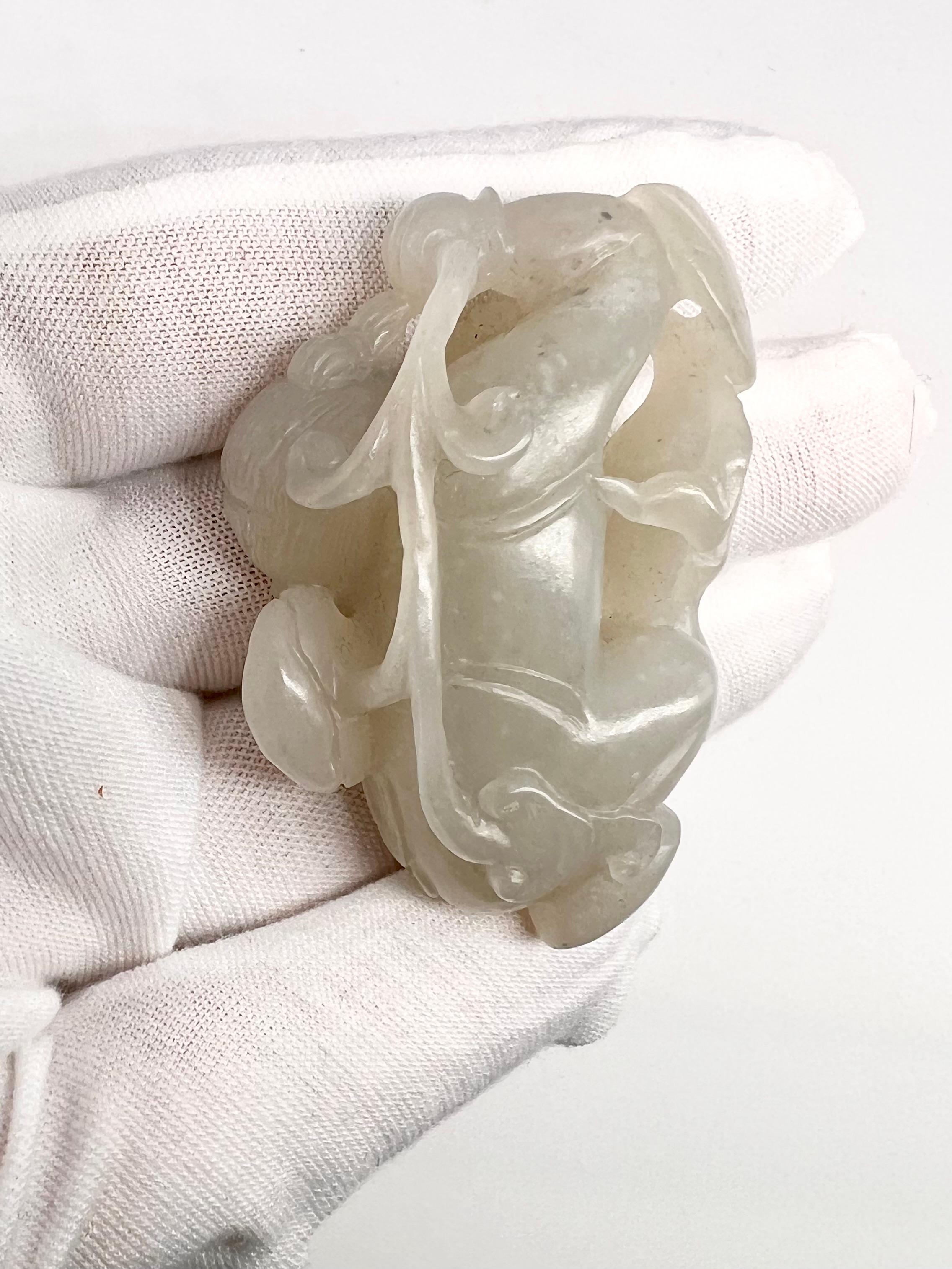 Hand-Carved A beautiful Antique chinese white jade open work Toggle /carving. For Sale