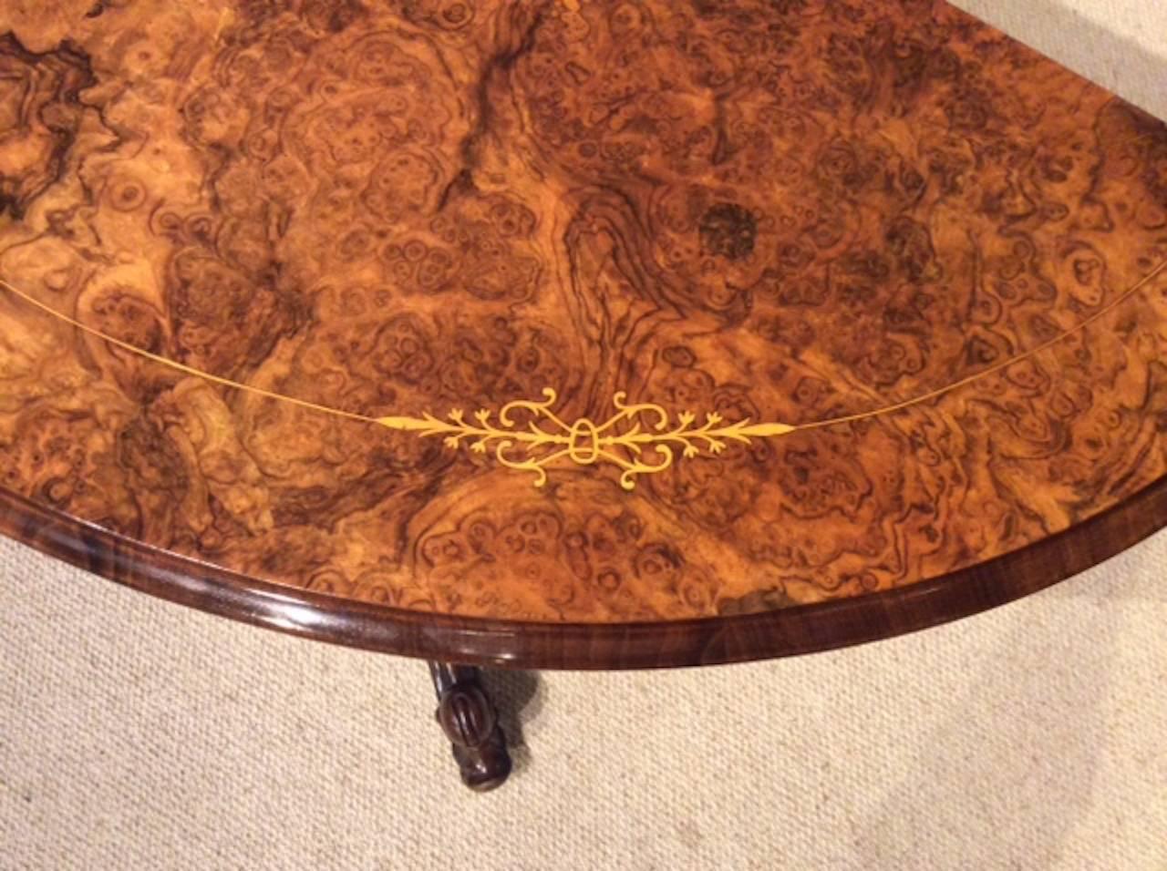 Beautiful Burr Walnut and Marquetry Inlaid Victorian Period Fold over Card Table 1