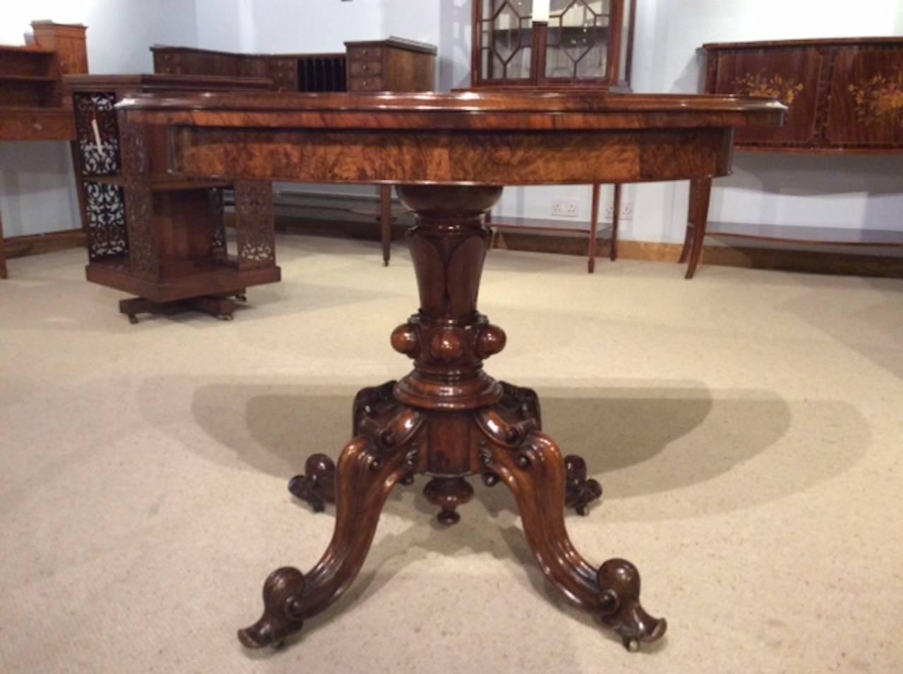 Beautiful Burr Walnut and Marquetry Inlaid Victorian Period Fold over Card Table 2