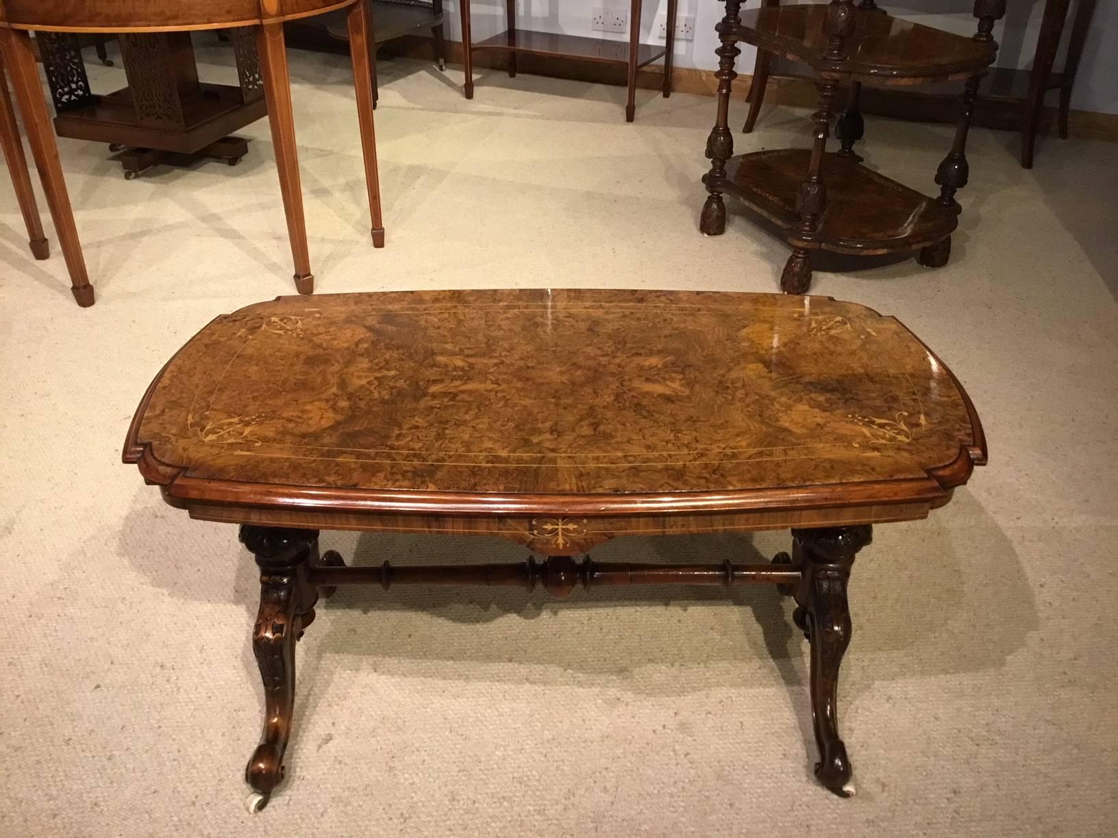 Beautiful Burr Walnut Inlaid Victorian Period Antique Coffee Table 5