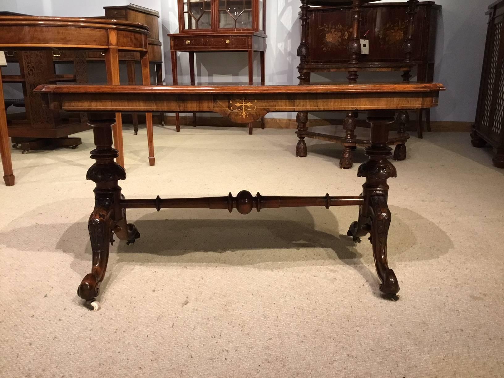 Late 19th Century Beautiful Burr Walnut Inlaid Victorian Period Antique Coffee Table