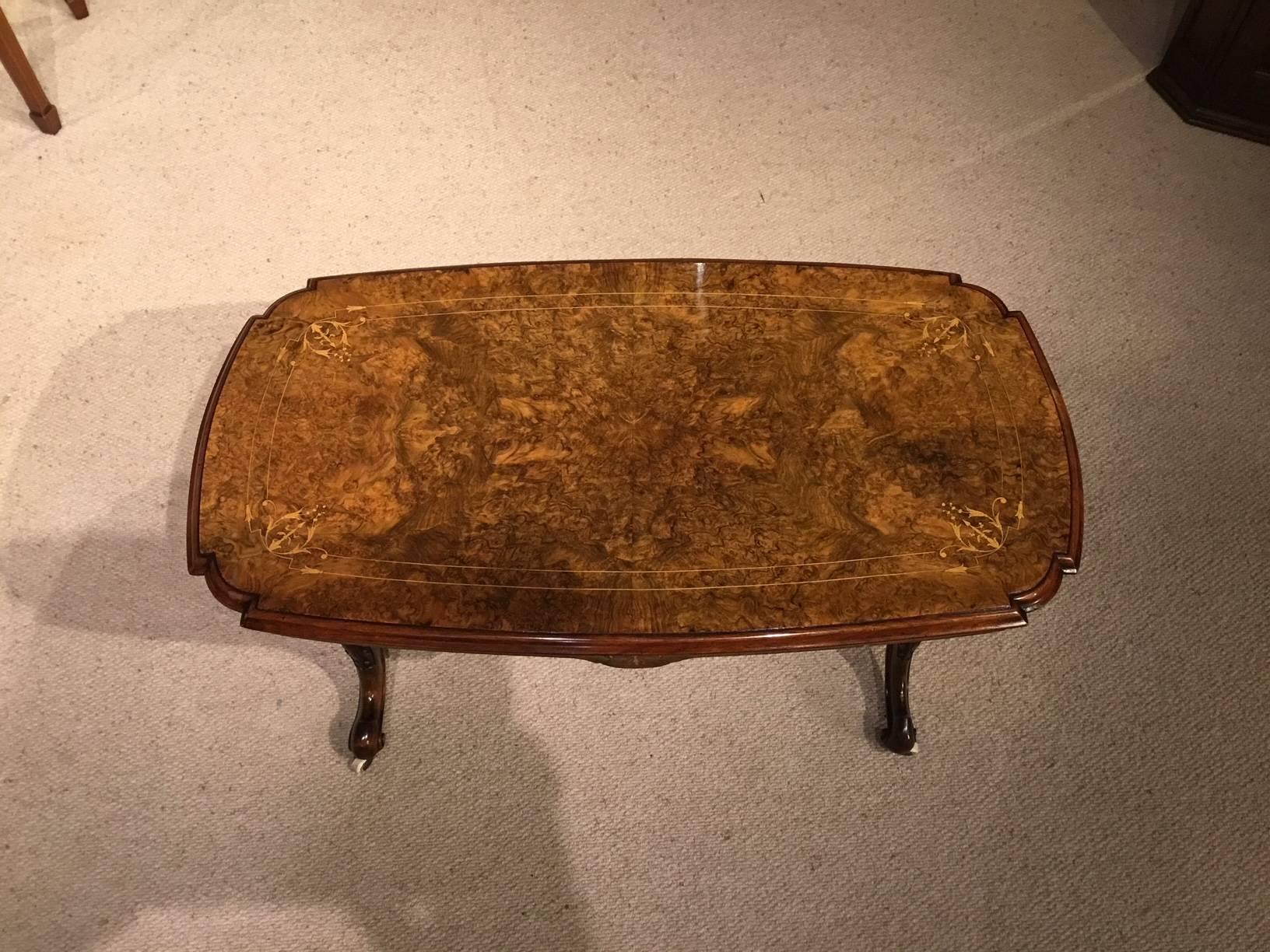 Beautiful Burr Walnut Inlaid Victorian Period Antique Coffee Table 3
