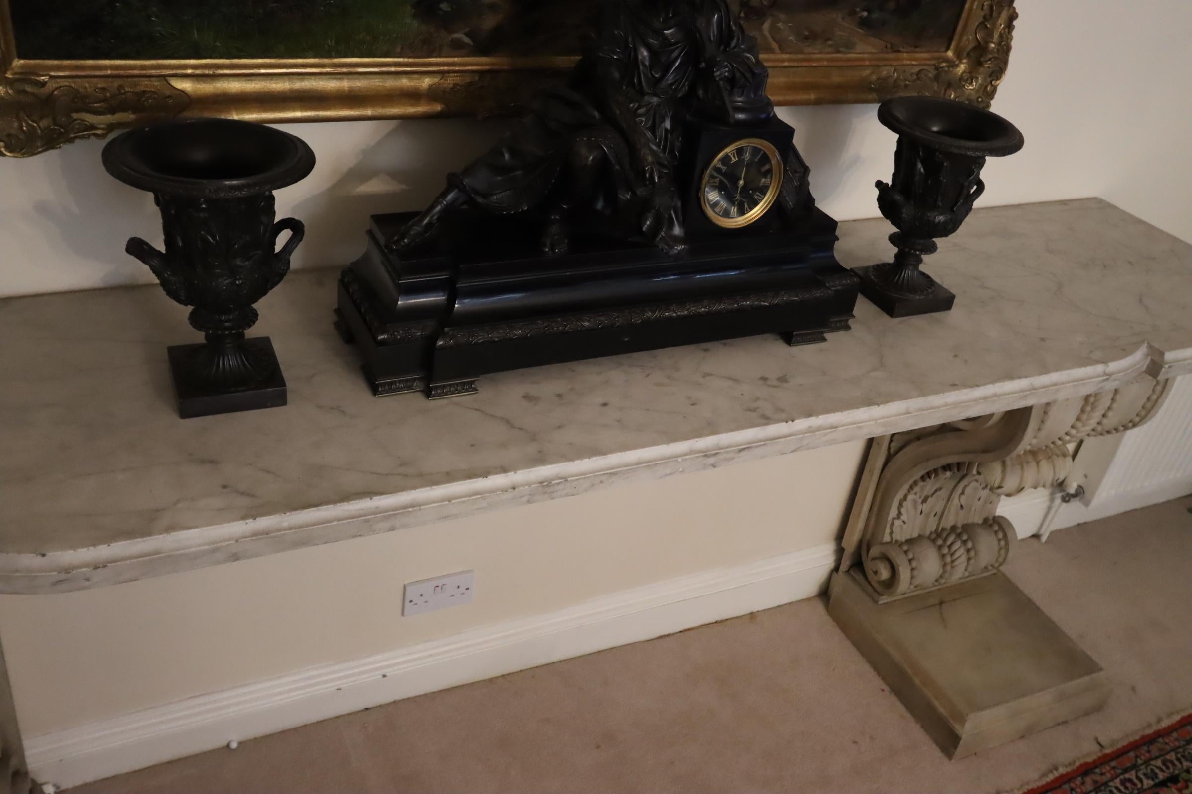 Gorgeous Marble console table, with carved wood plinths from the 18th century. This piece is large in proportions and would stand as the pinnacle of any room it is placed. This would work in both a contemporary and stately home setting.