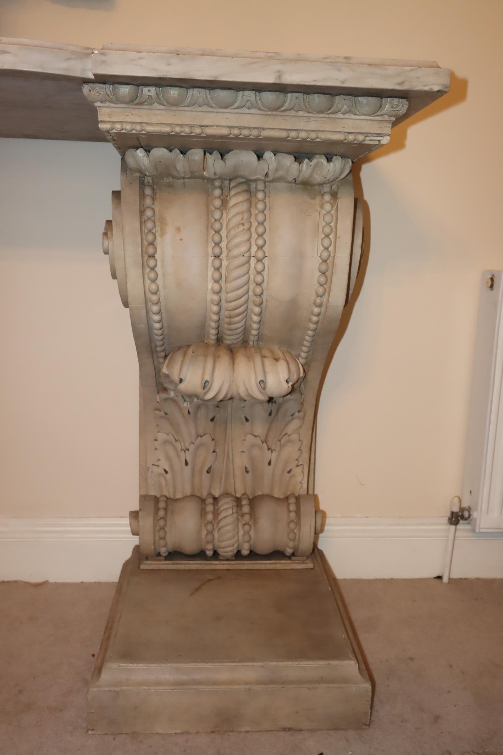 18th Century and Earlier A Beautiful Classical Console Table with Marble and 18th century carved wood  For Sale