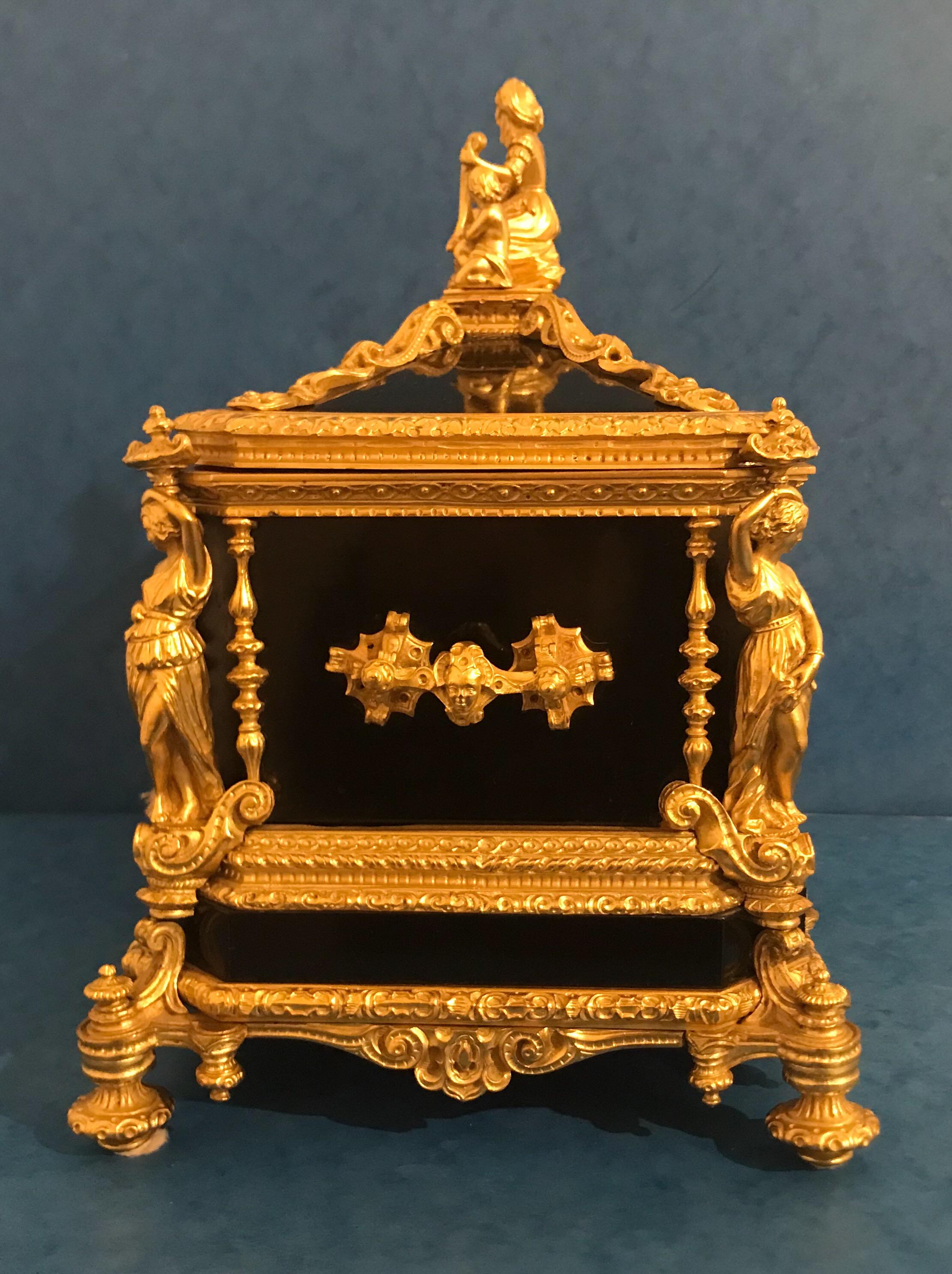 19th Century Beautiful Decorative French 1830 Ebony and Ormolu Sarcophagus Box