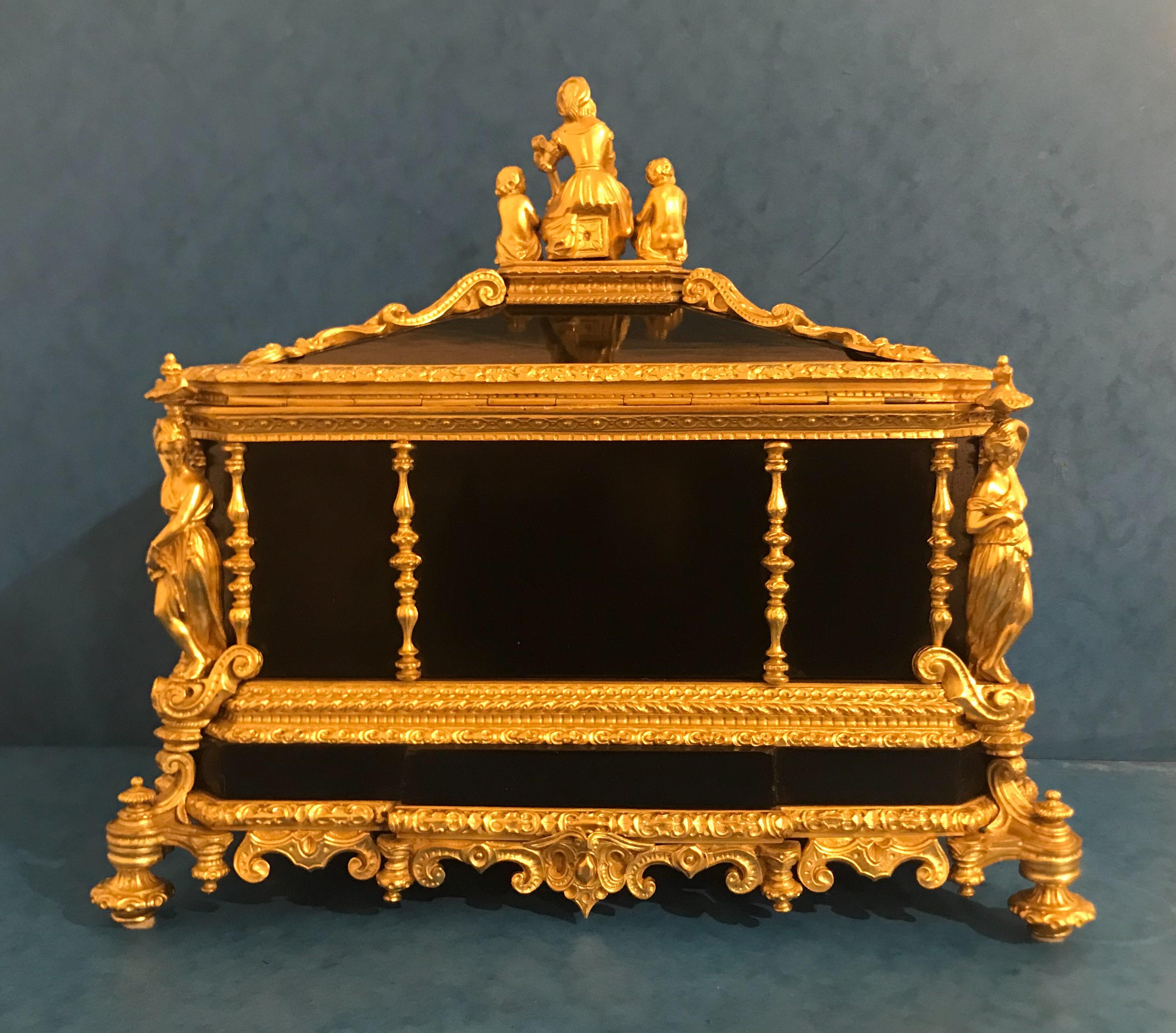 Beautiful Decorative French 1830 Ebony and Ormolu Sarcophagus Box 1