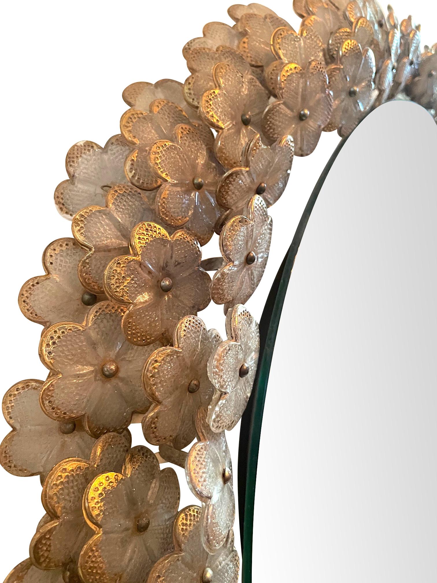 Beautiful Emil Stejnar Back Lit Mirror with Murano Glass Flowers Surround 9