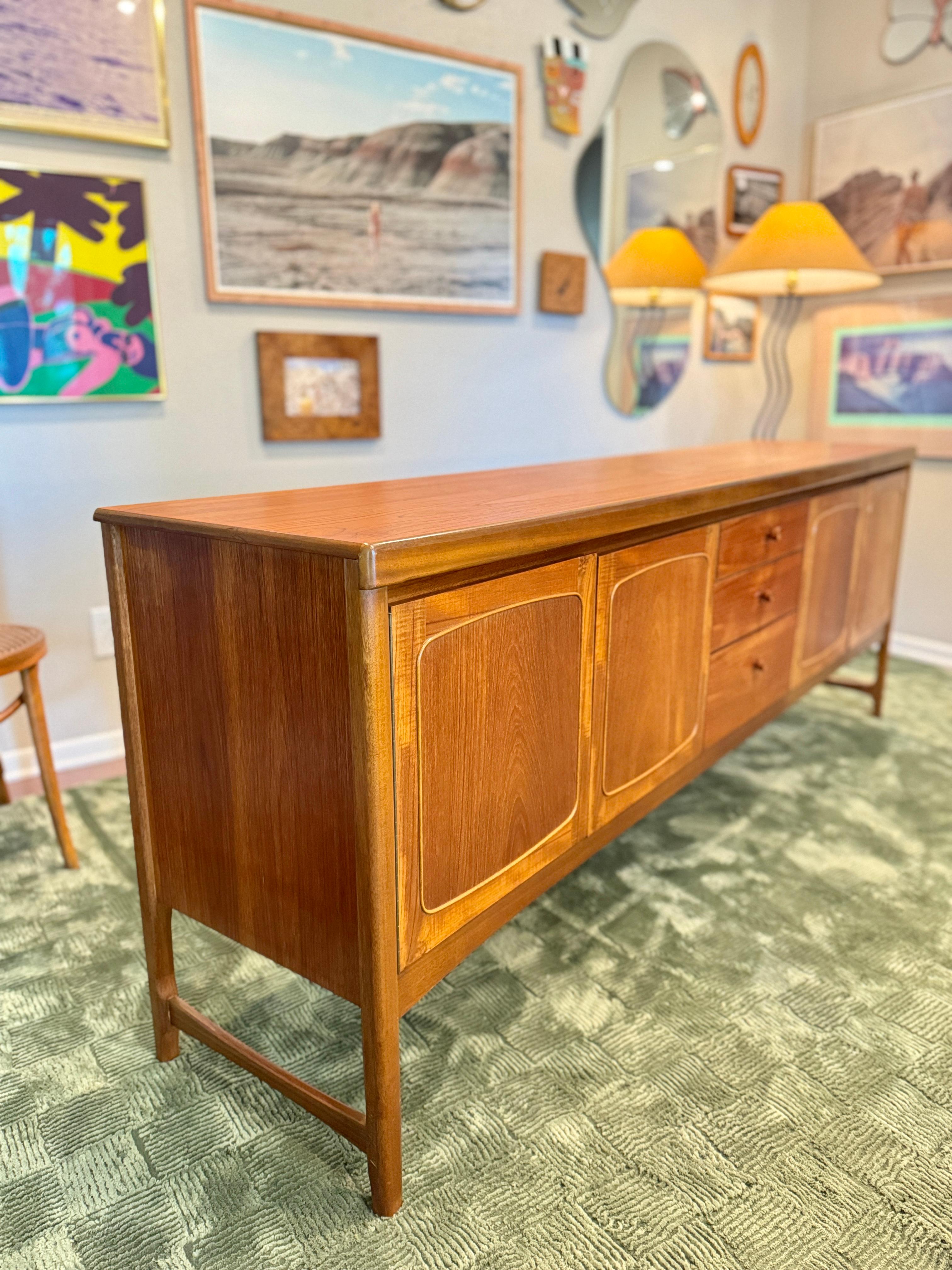 Mid-Century Modern A beautiful, extra long teak sideboard by Nathan Furniture, called “Squares.” For Sale