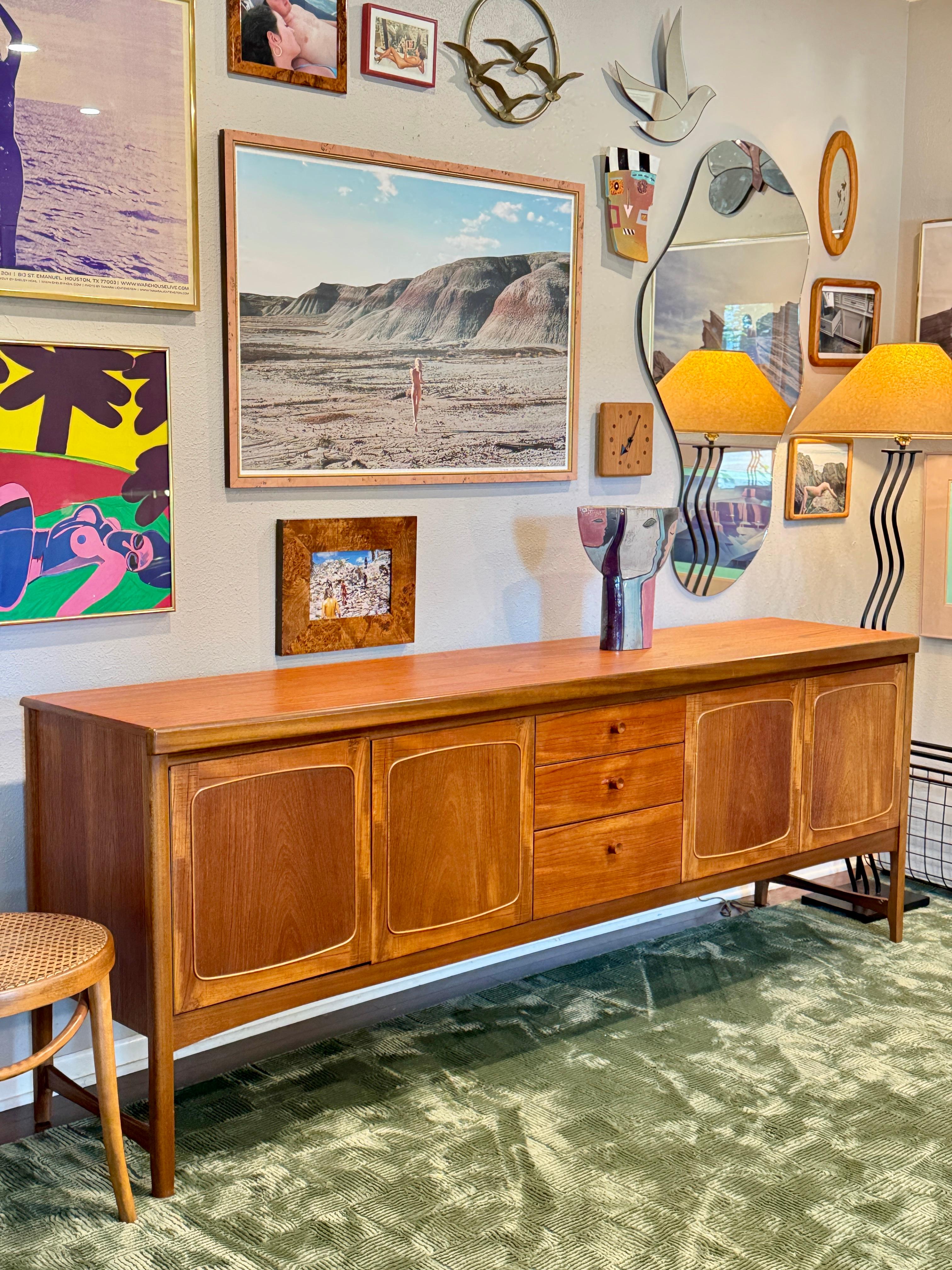 A beautiful, extra long teak sideboard by Nathan Furniture, called “Squares.” For Sale 2