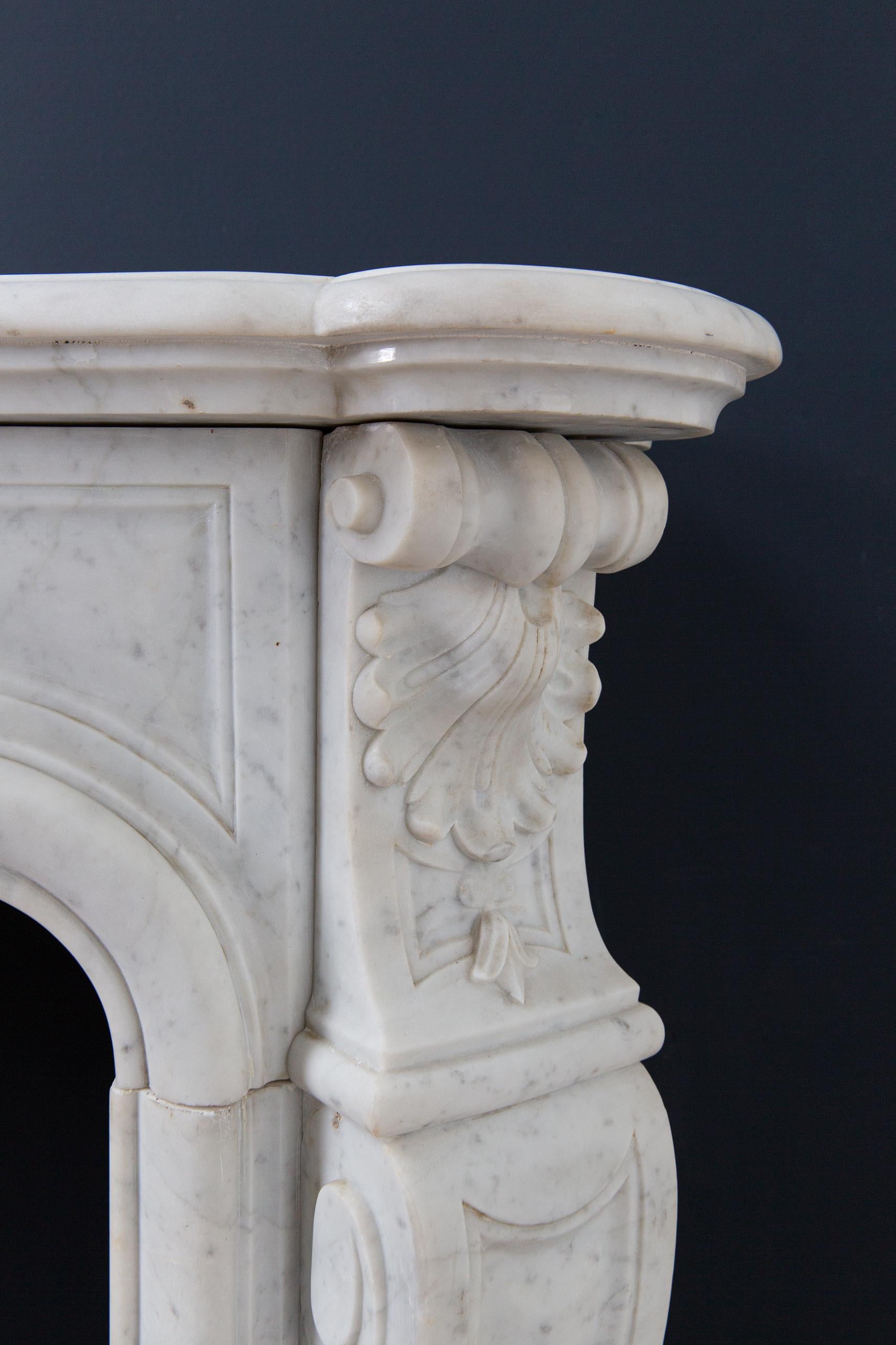 Beautiful French Antique Fireplace in Louis XV Style, Made of Carrara Marble 5