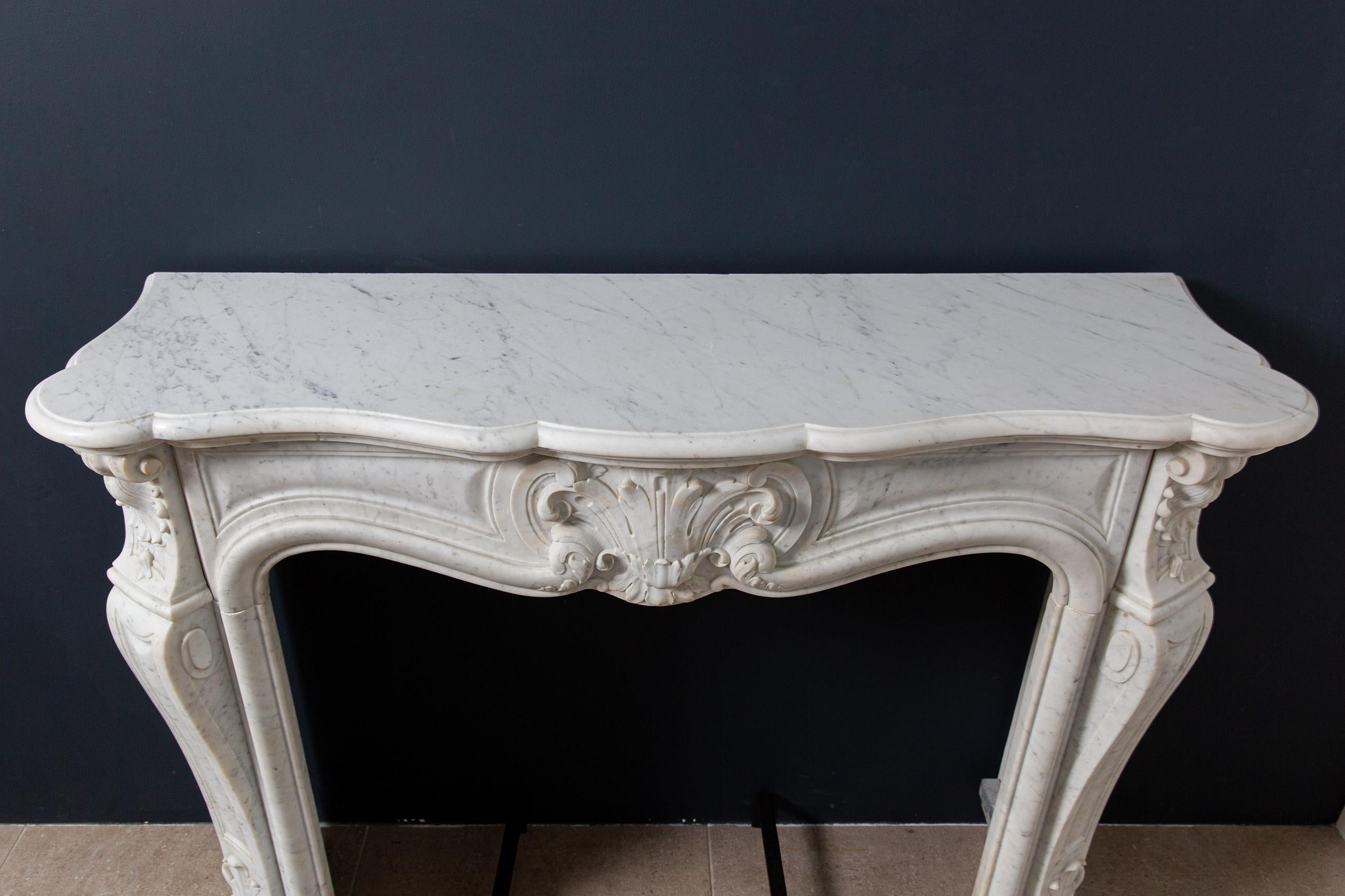 Beautiful French Antique Fireplace in Louis XV Style, Made of Carrara Marble 13