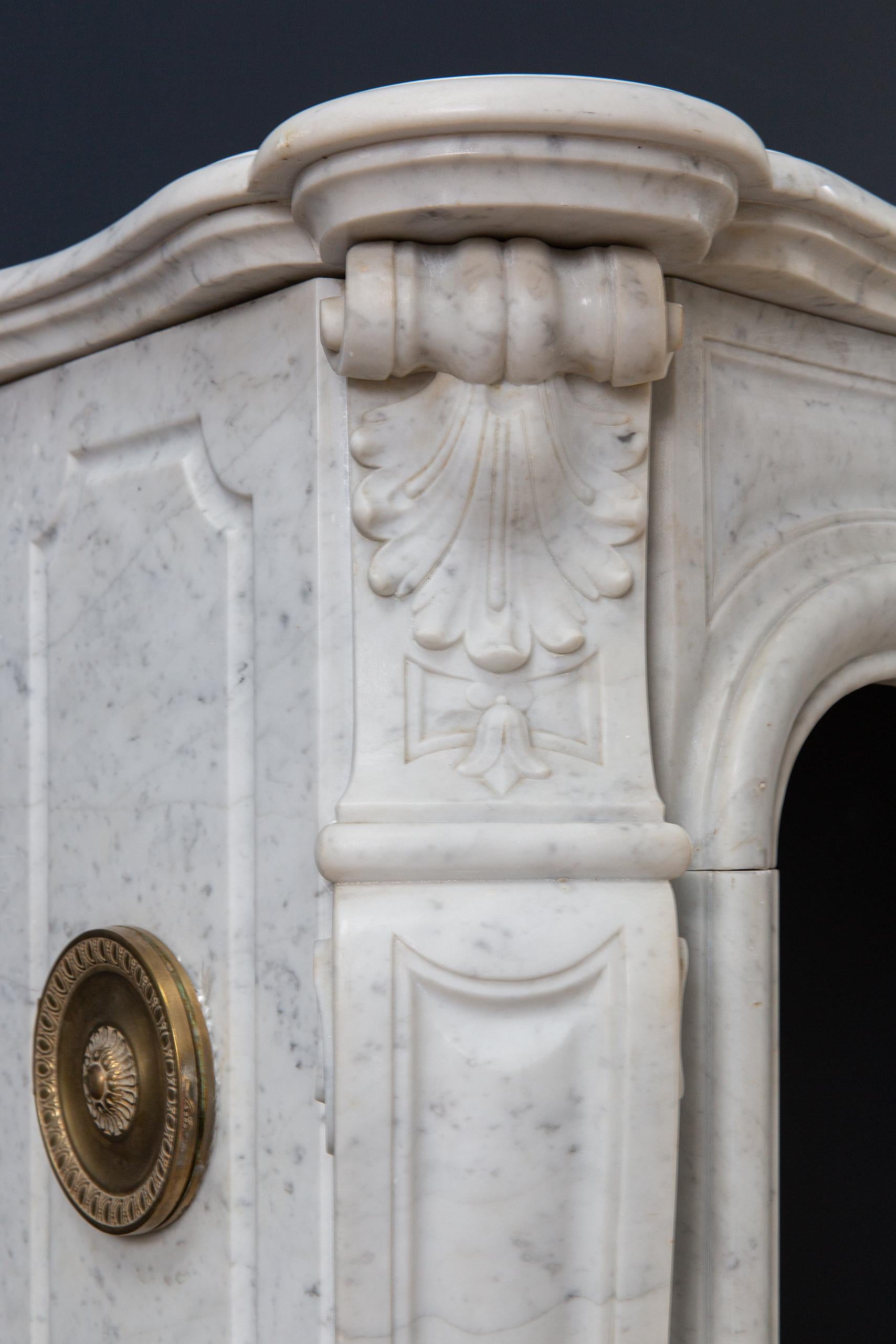 Beautiful French Antique Fireplace in Louis XV Style, Made of Carrara Marble 3